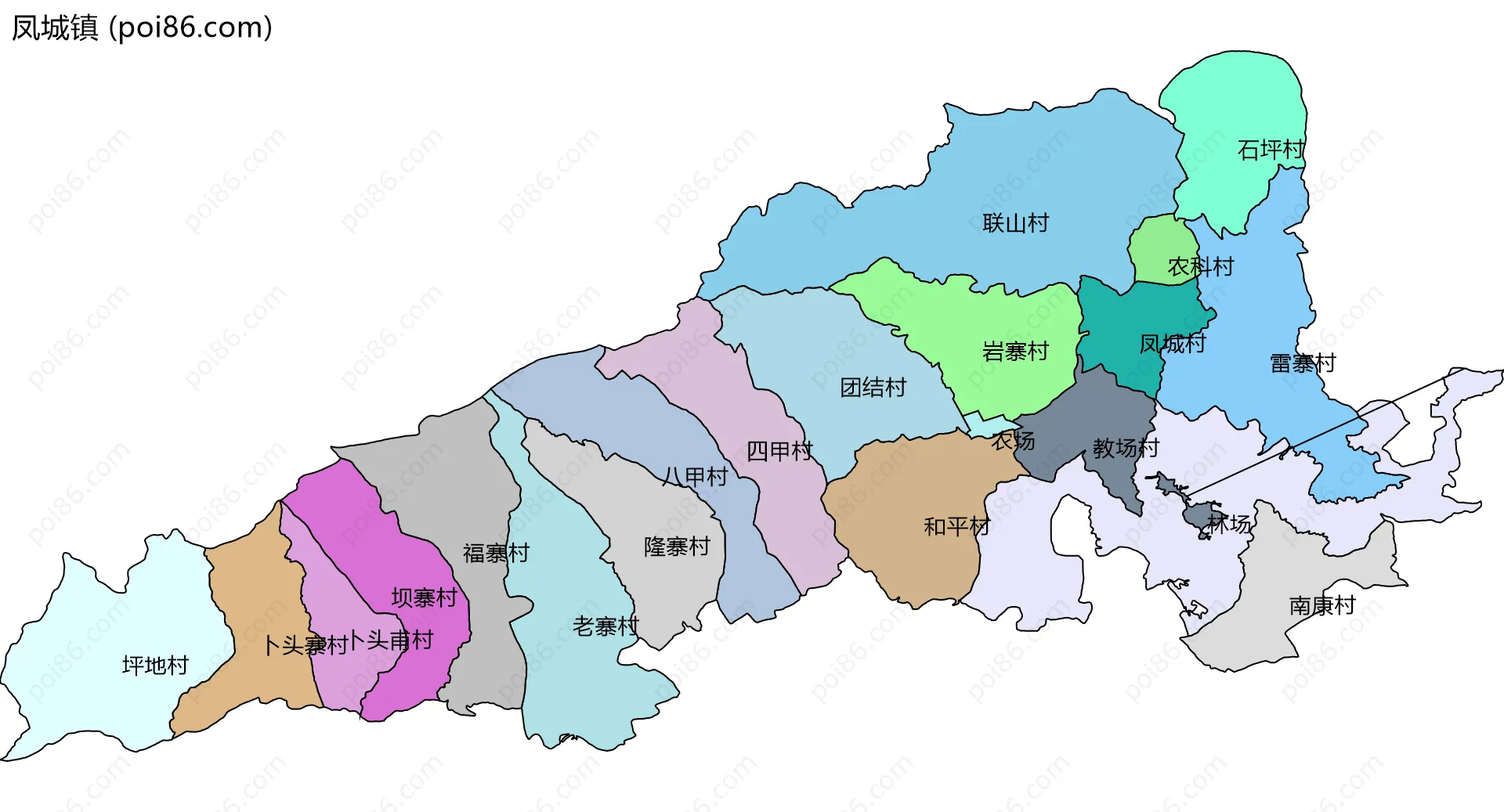 凤城镇边界地图(五级行政区划)