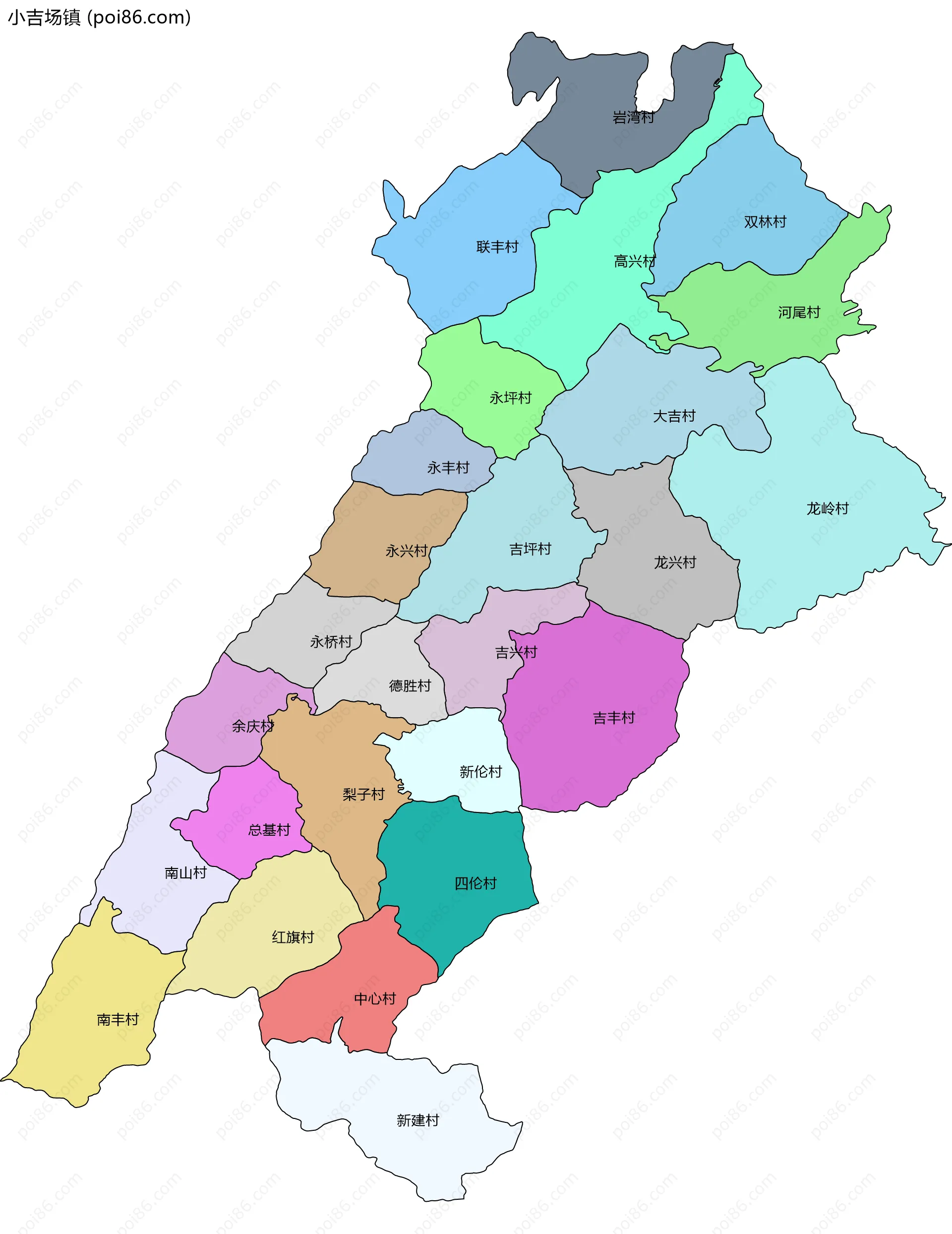 小吉场镇边界地图(五级行政区划)