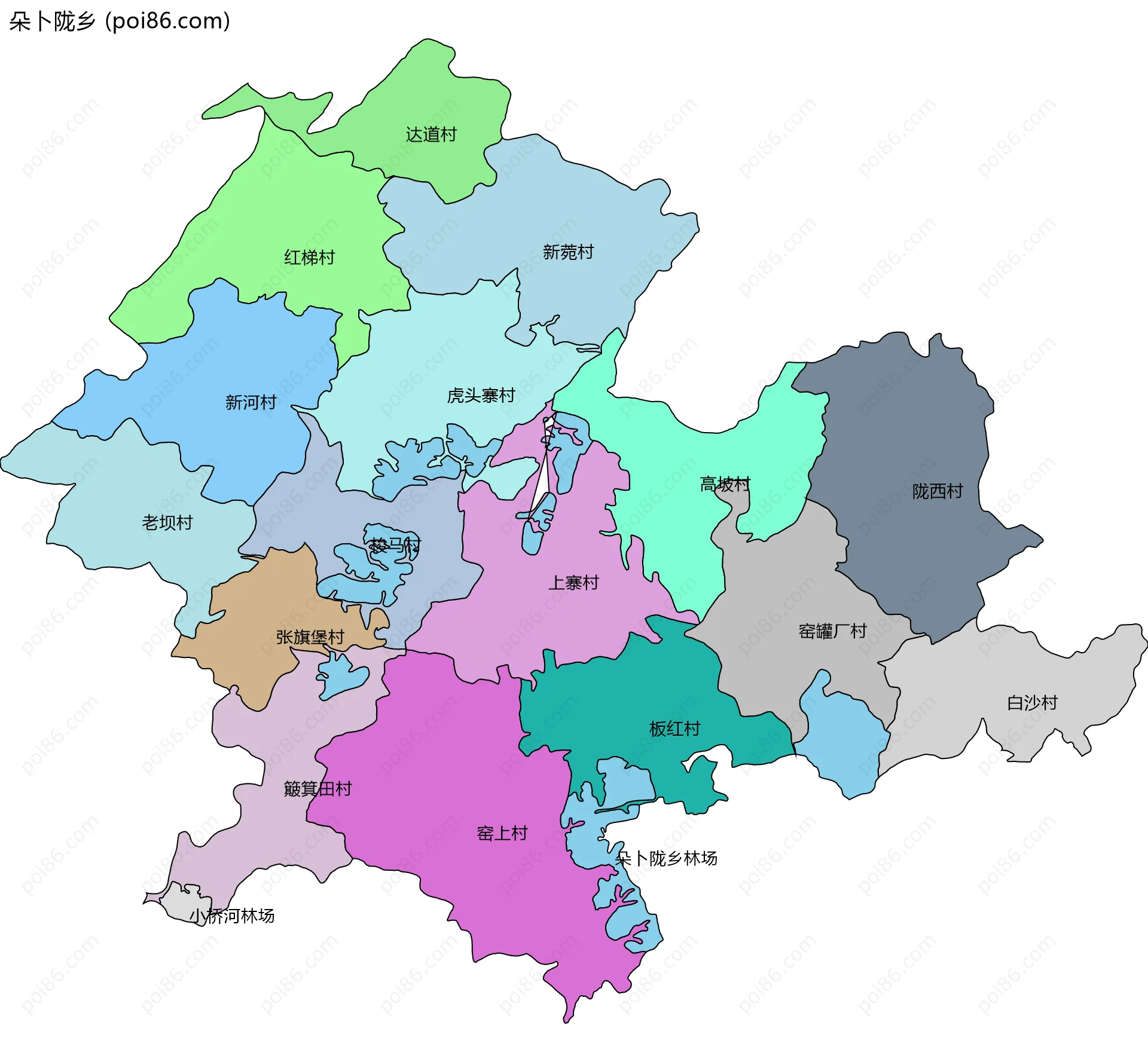 朵卜陇乡边界地图(五级行政区划)