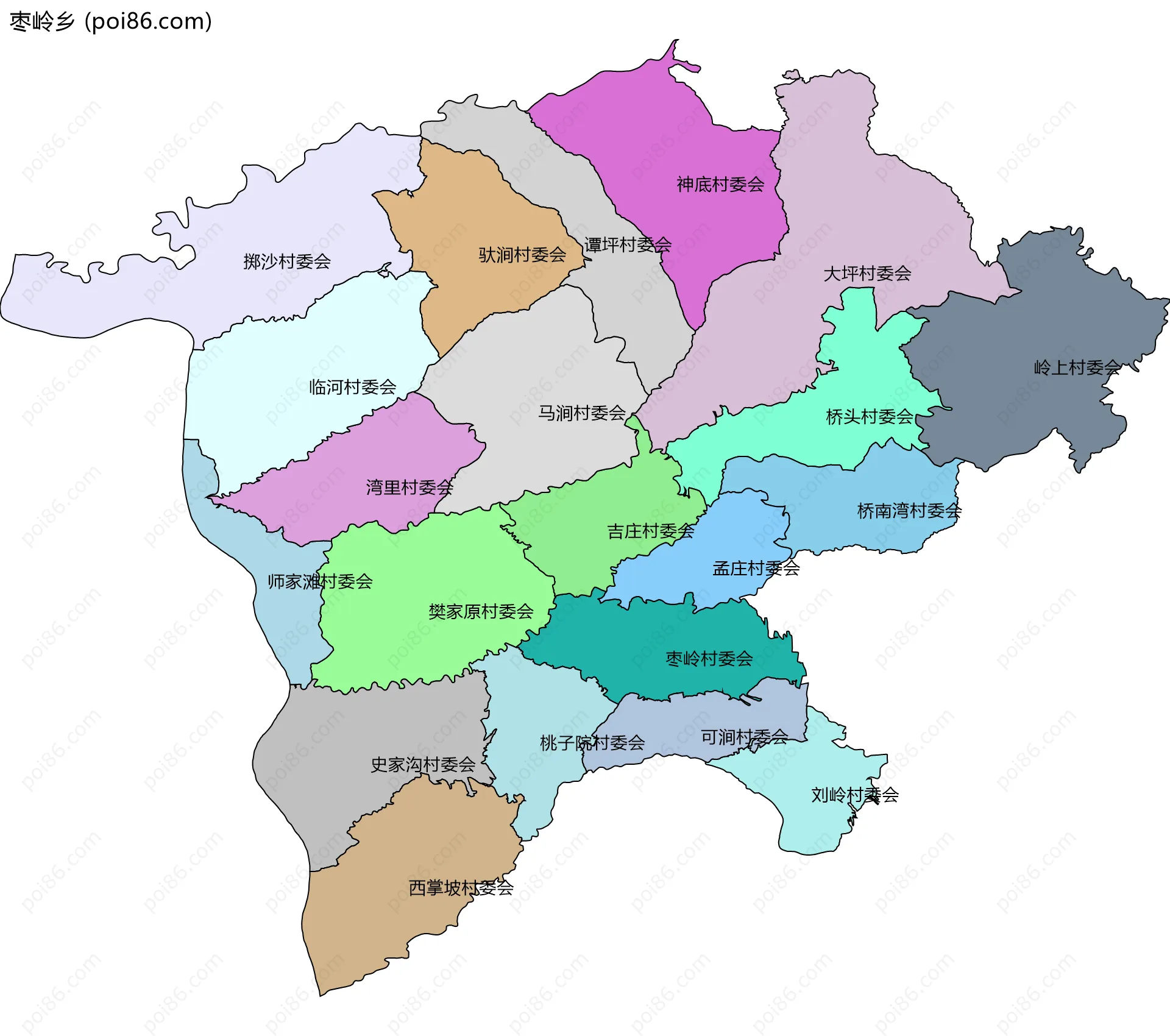 枣岭乡边界地图(五级行政区划)