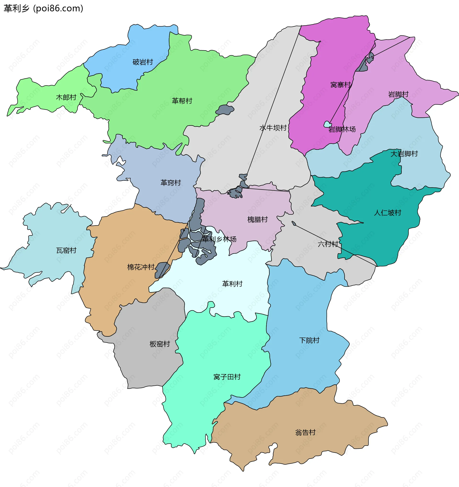 革利乡边界地图(五级行政区划)