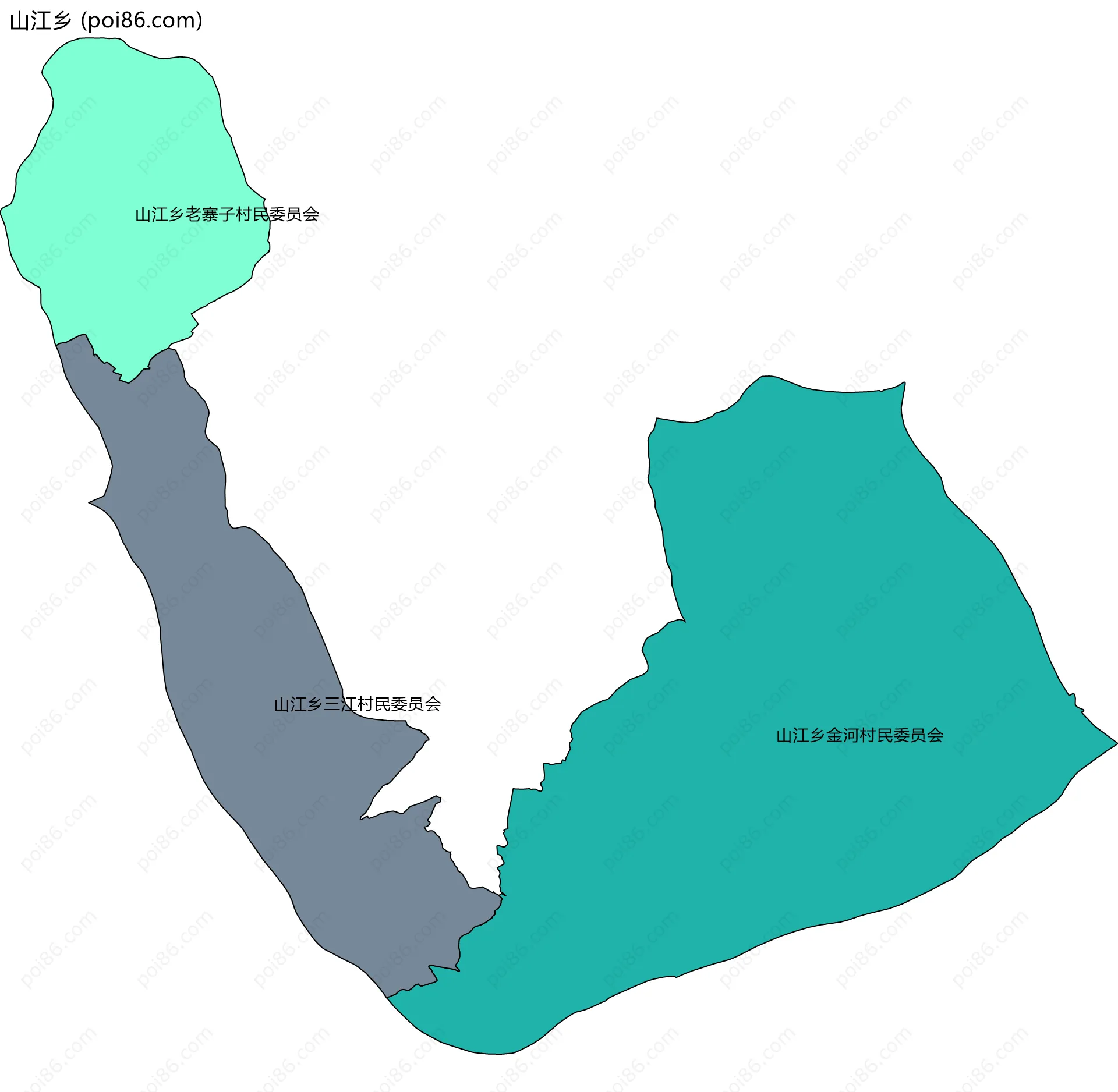 山江乡边界地图(五级行政区划)