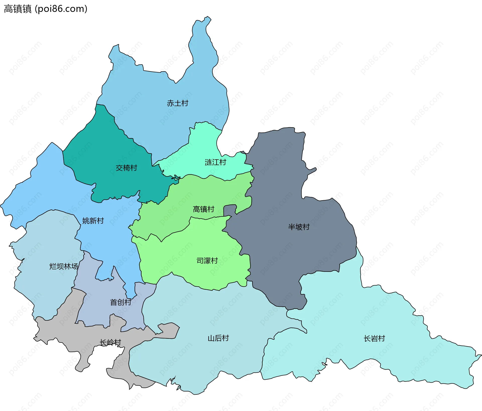 高镇镇边界地图(五级行政区划)