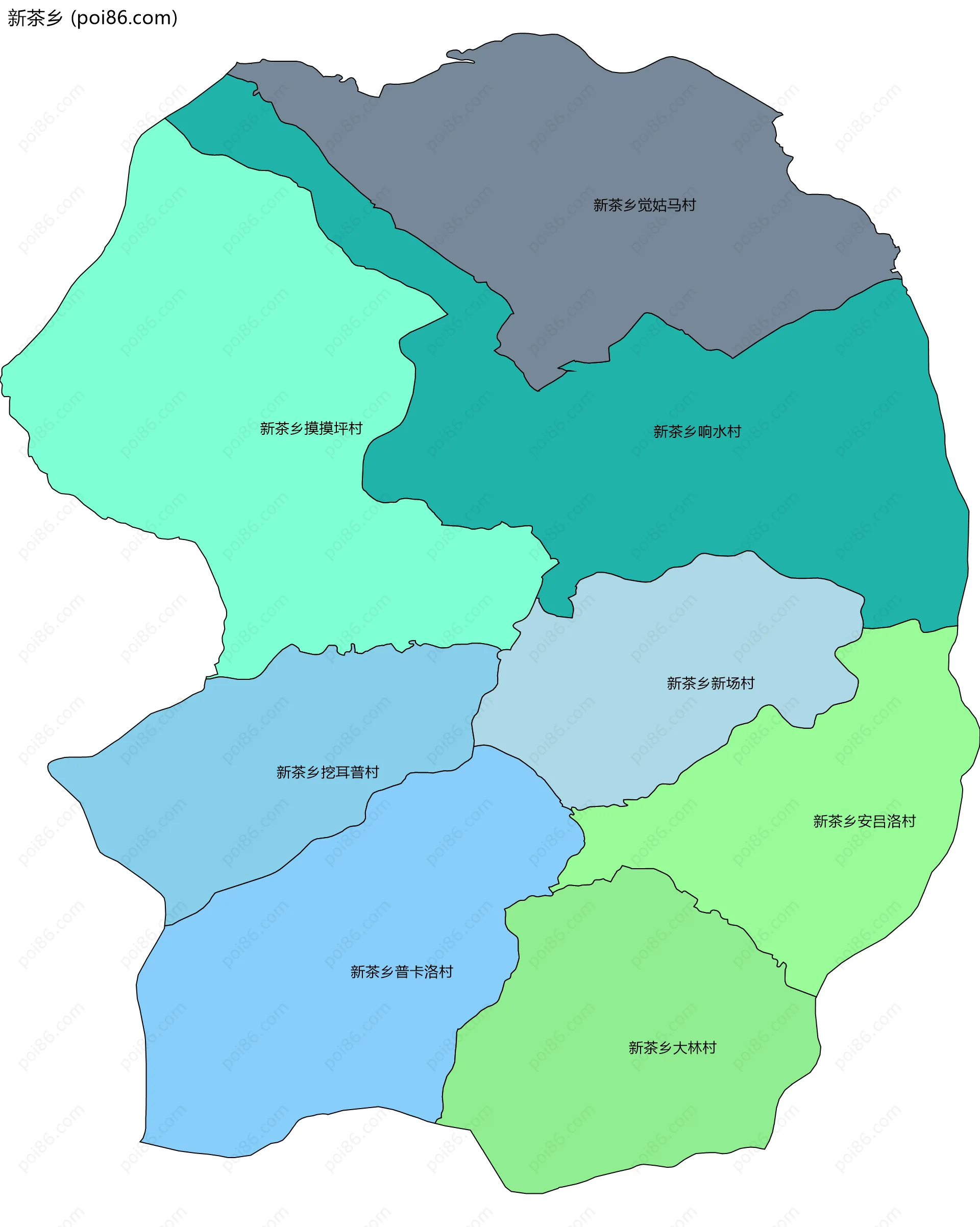 新茶乡边界地图(五级行政区划)