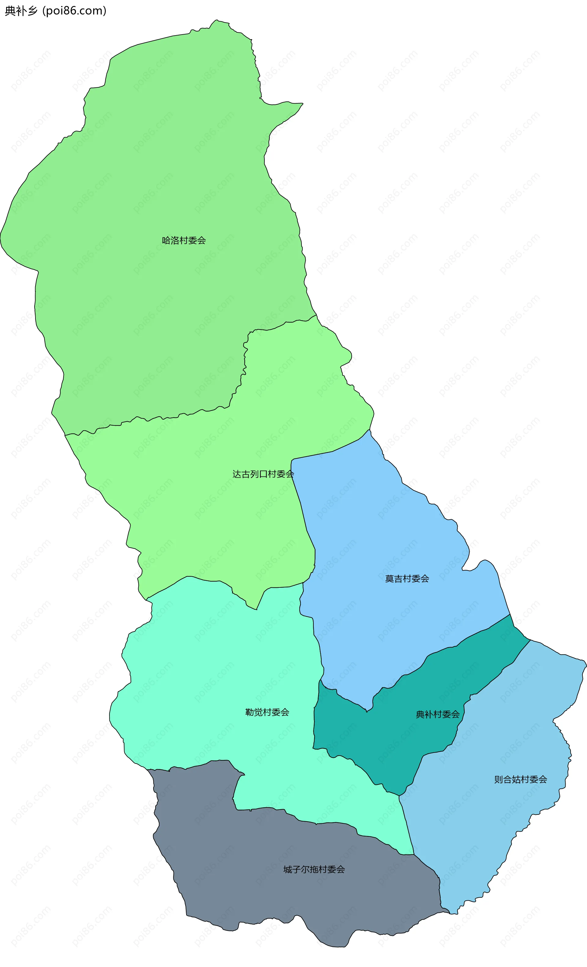 典补乡边界地图(五级行政区划)