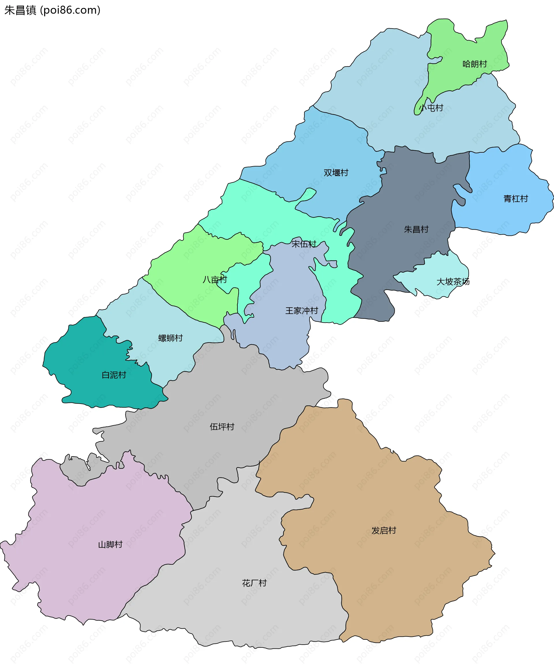 朱昌镇边界地图(五级行政区划)