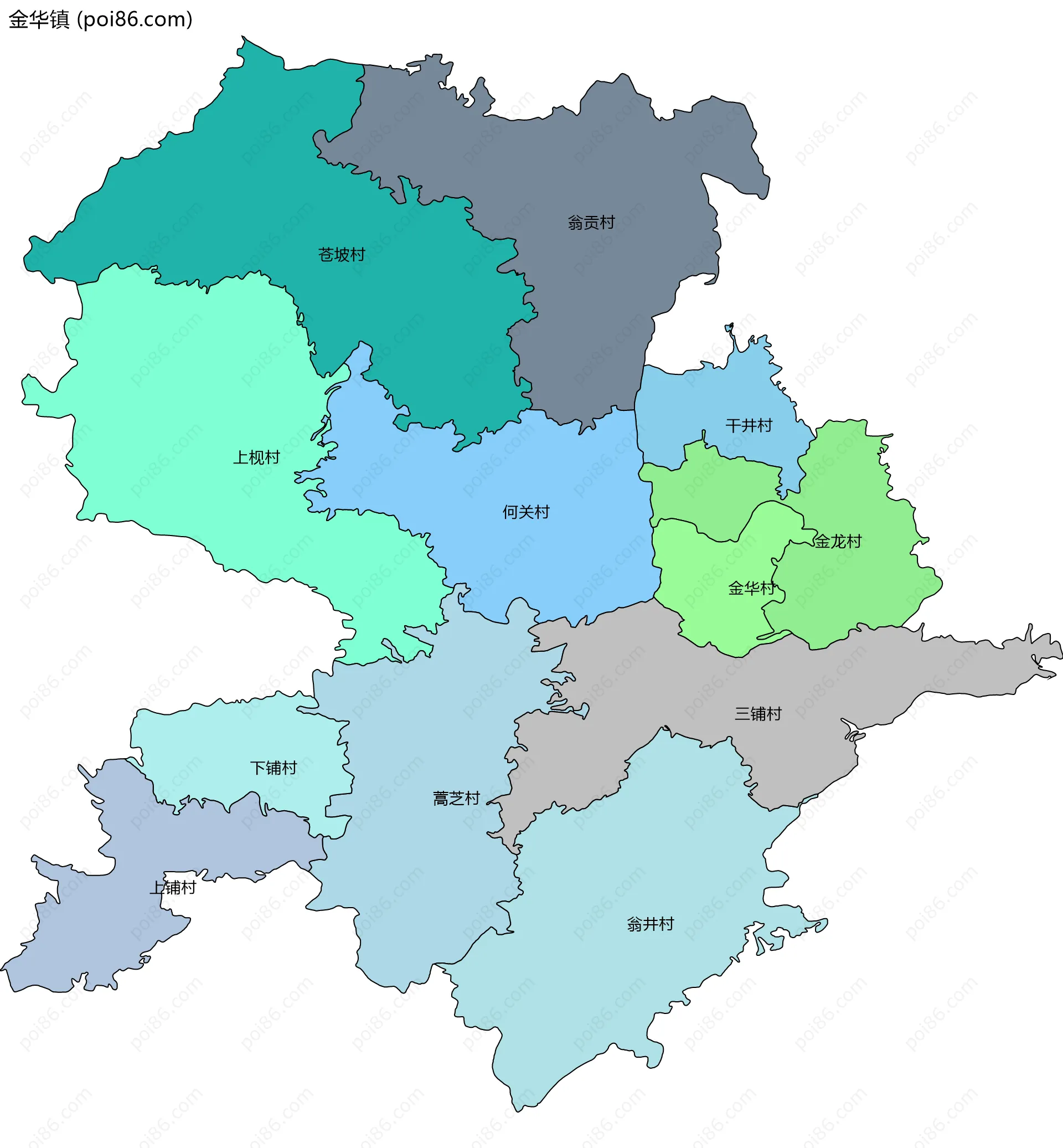 金华镇边界地图(五级行政区划)