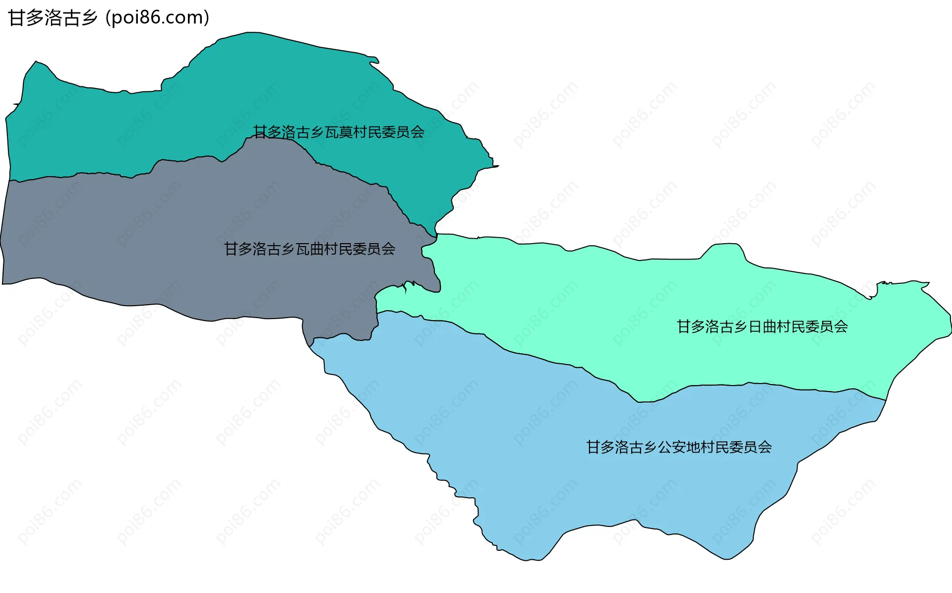甘多洛古乡边界地图(五级行政区划)