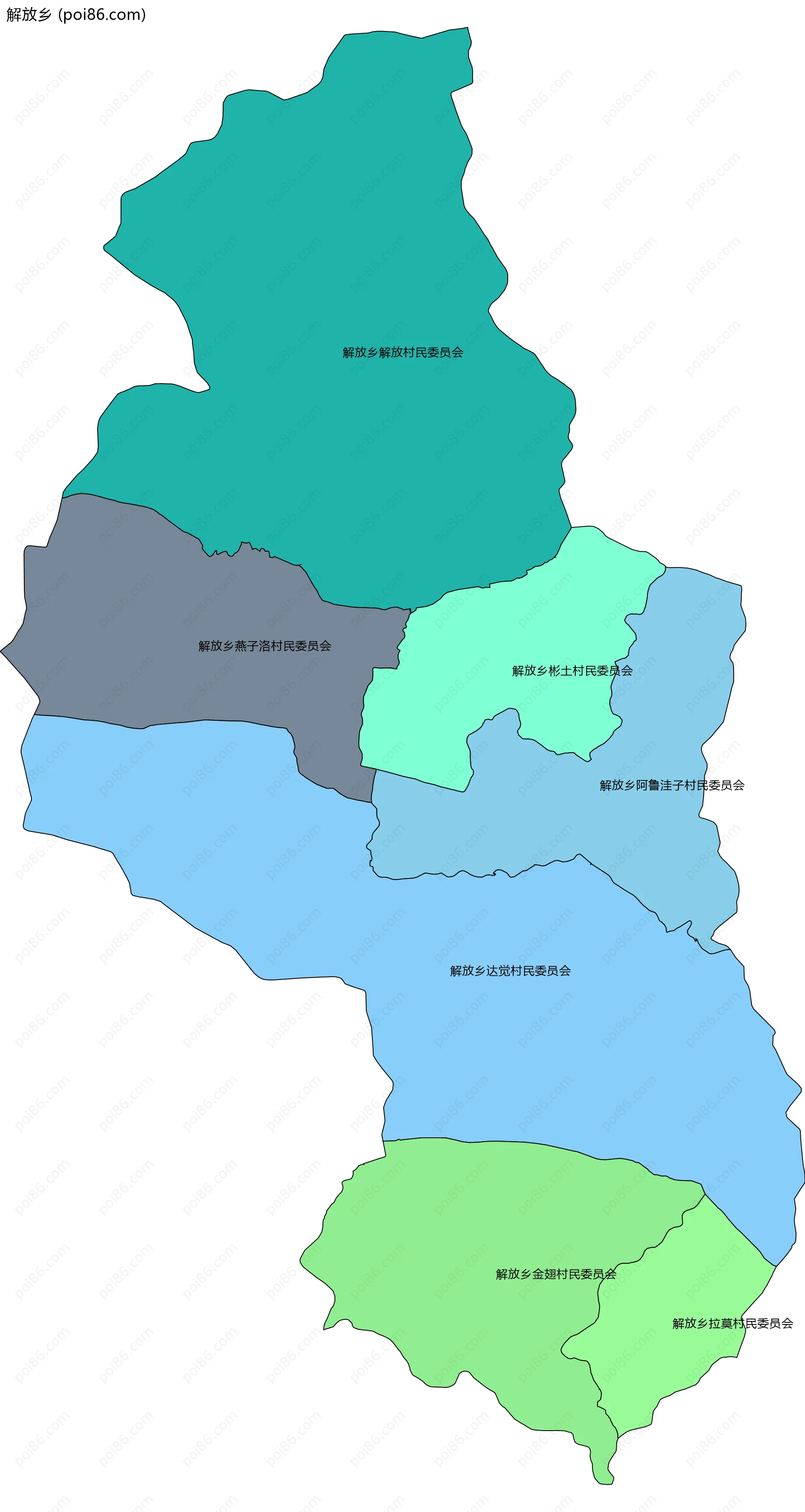 解放乡边界地图(五级行政区划)