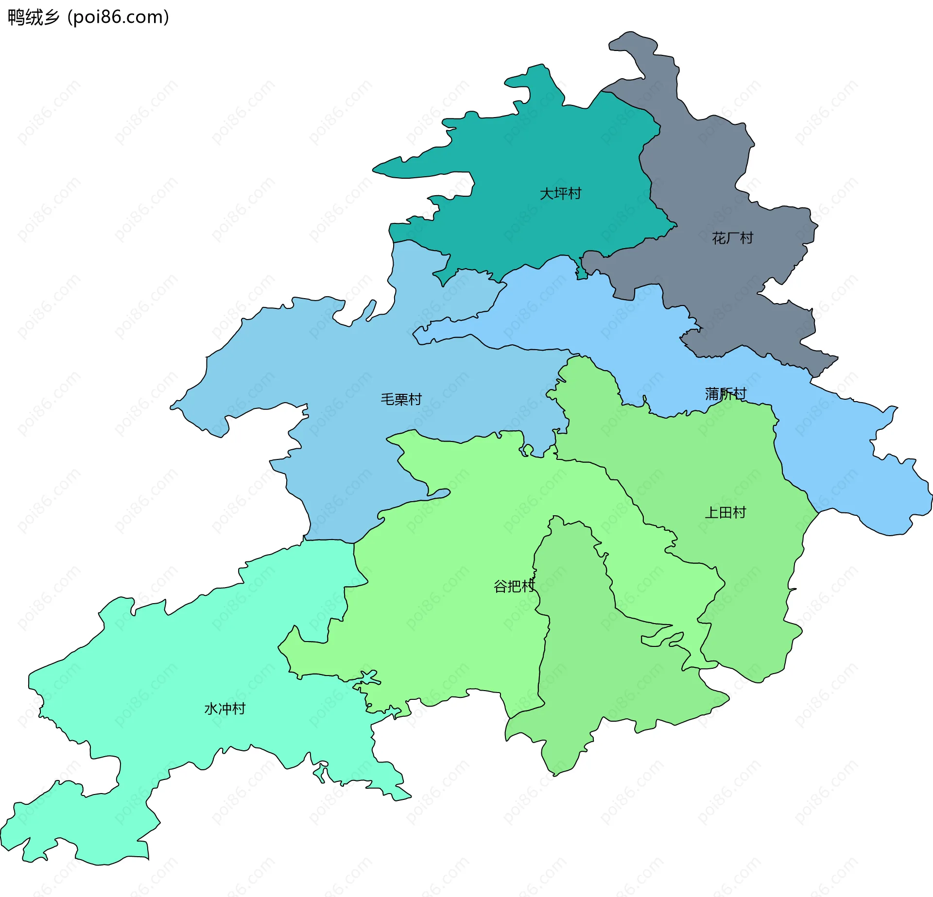 鸭绒乡边界地图(五级行政区划)