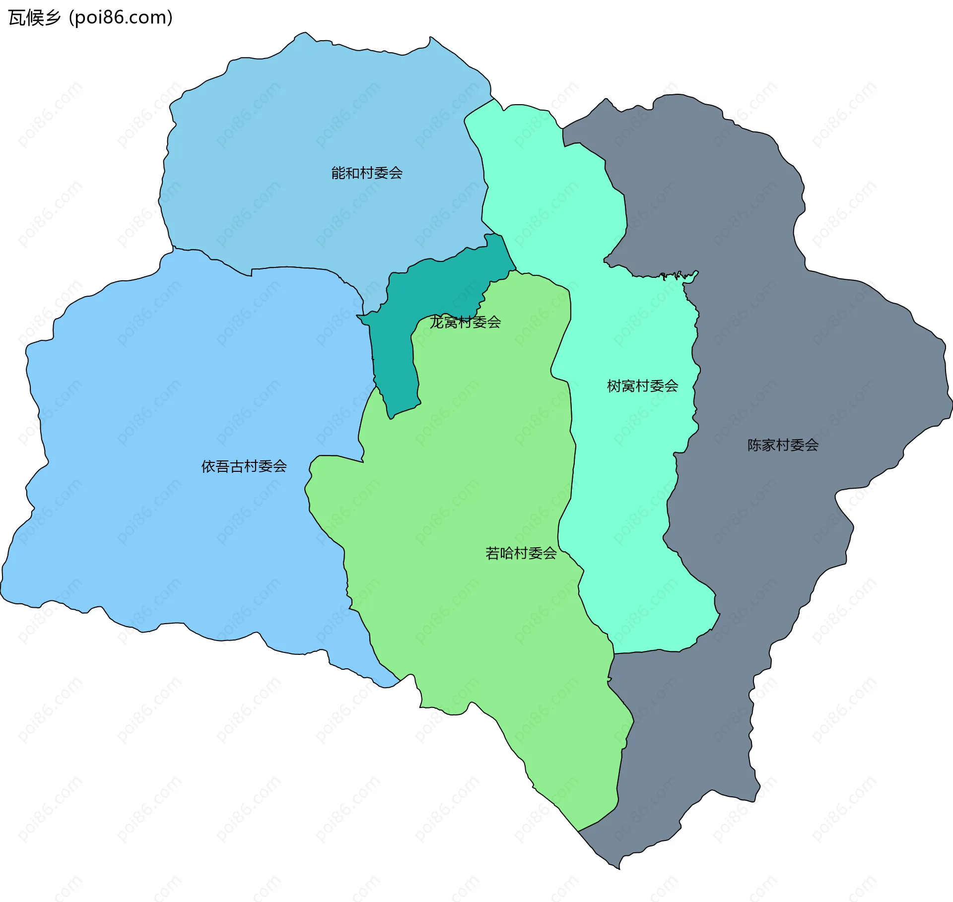 瓦候乡边界地图(五级行政区划)