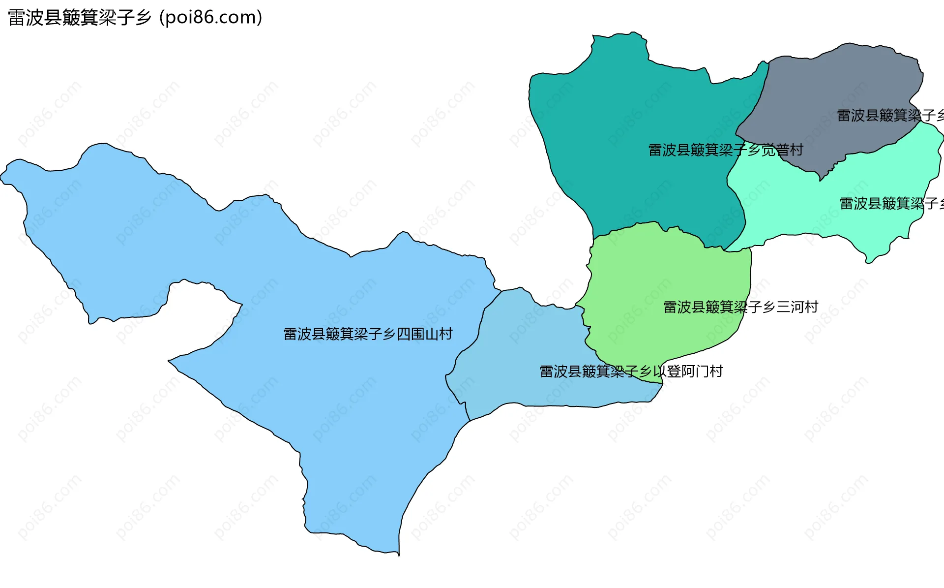 雷波县簸箕梁子乡边界地图(五级行政区划)