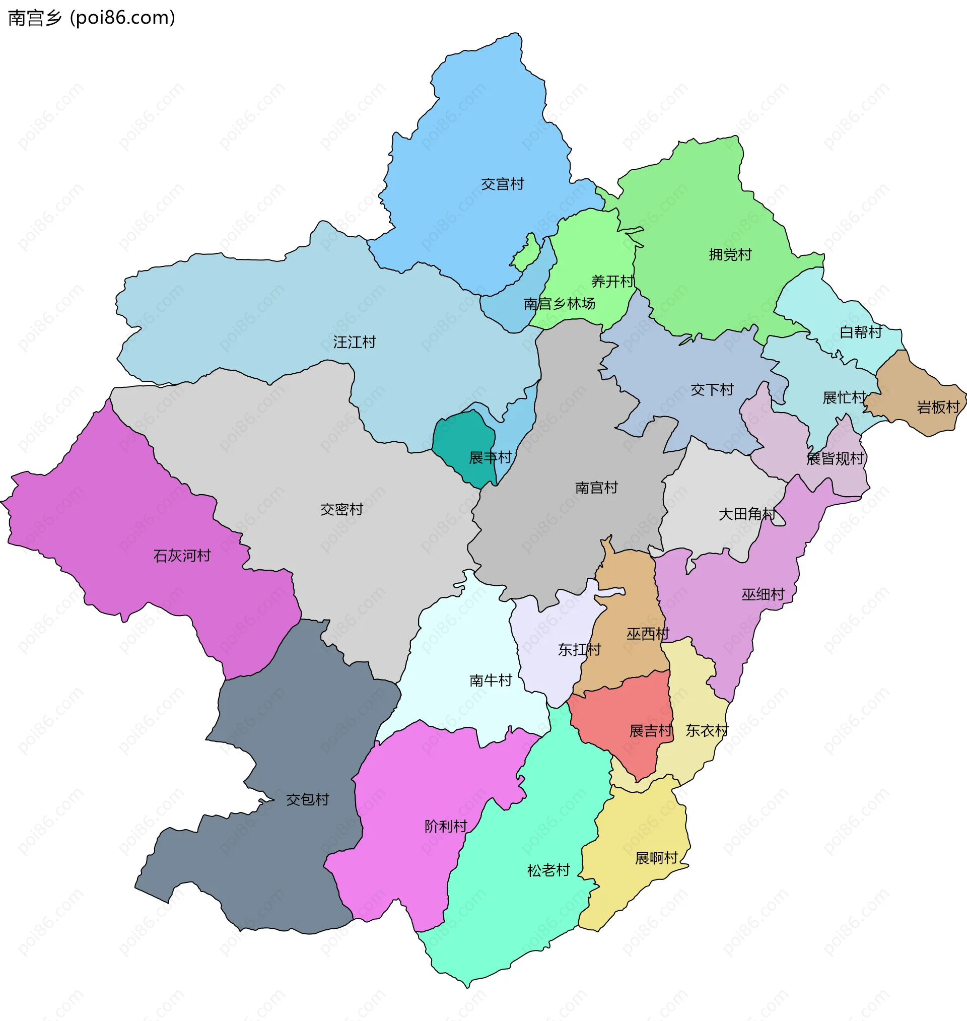 南宫乡边界地图(五级行政区划)