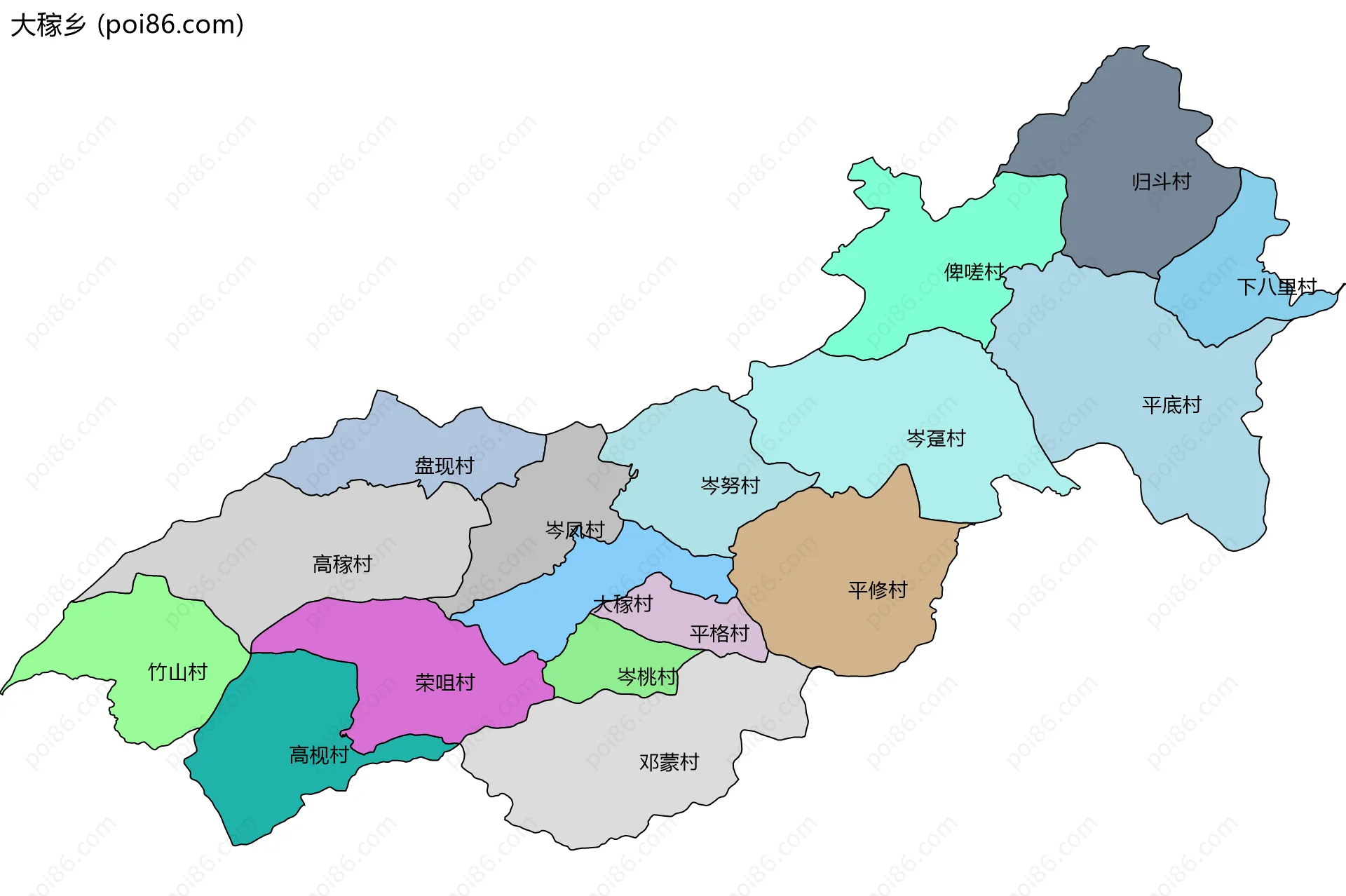 大稼乡边界地图(五级行政区划)