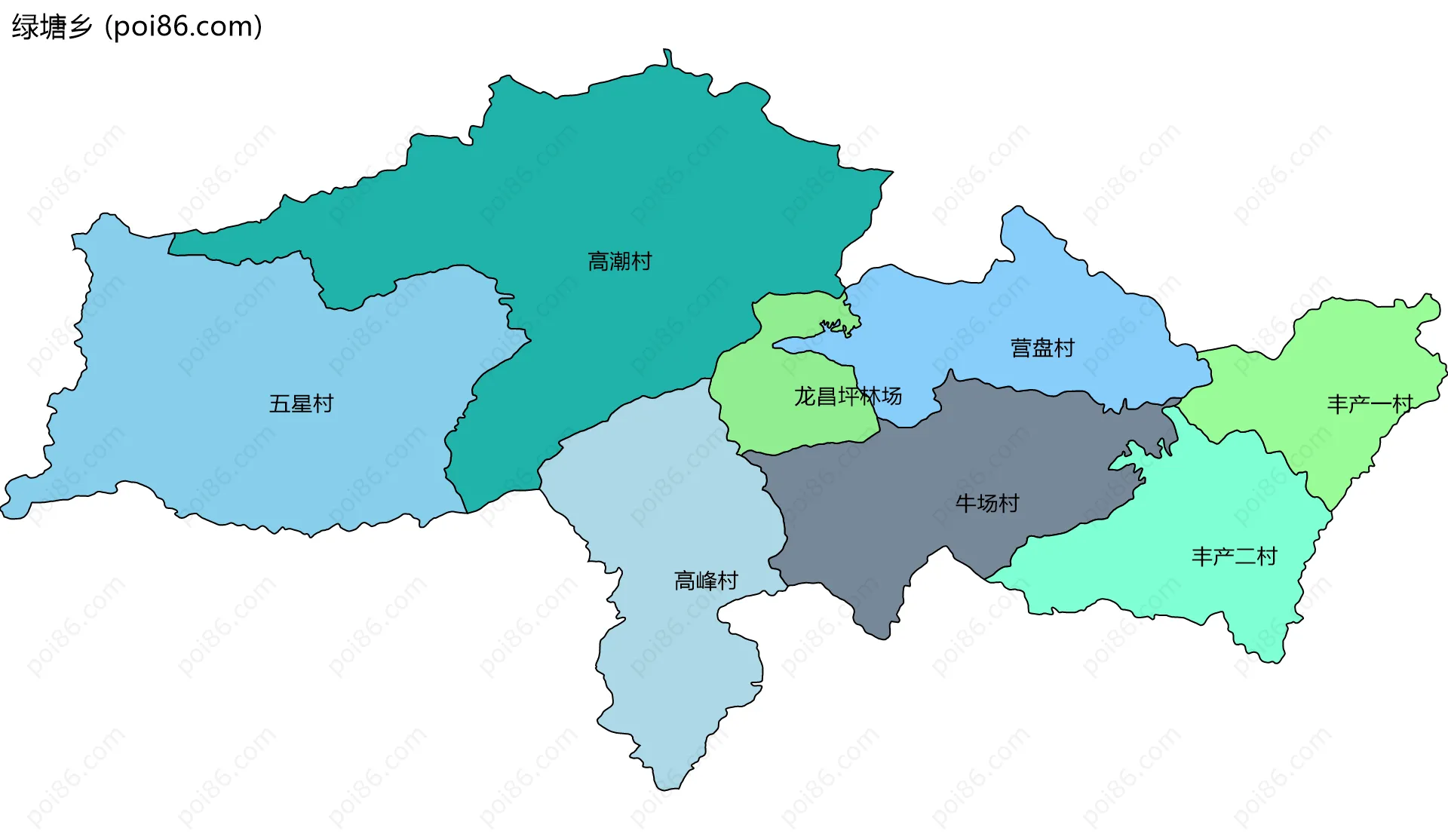 绿塘乡边界地图(五级行政区划)