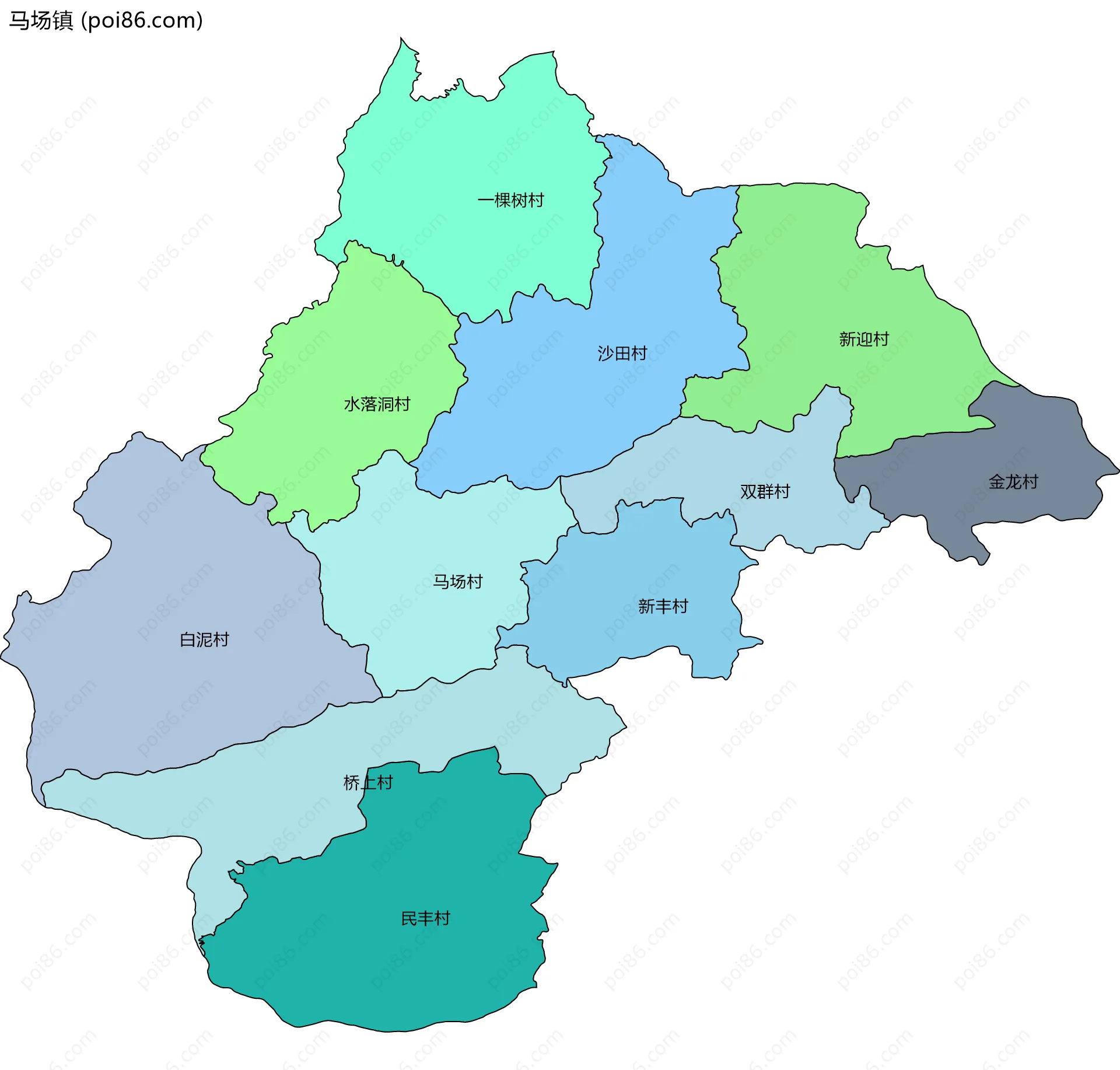 马场镇边界地图(五级行政区划)