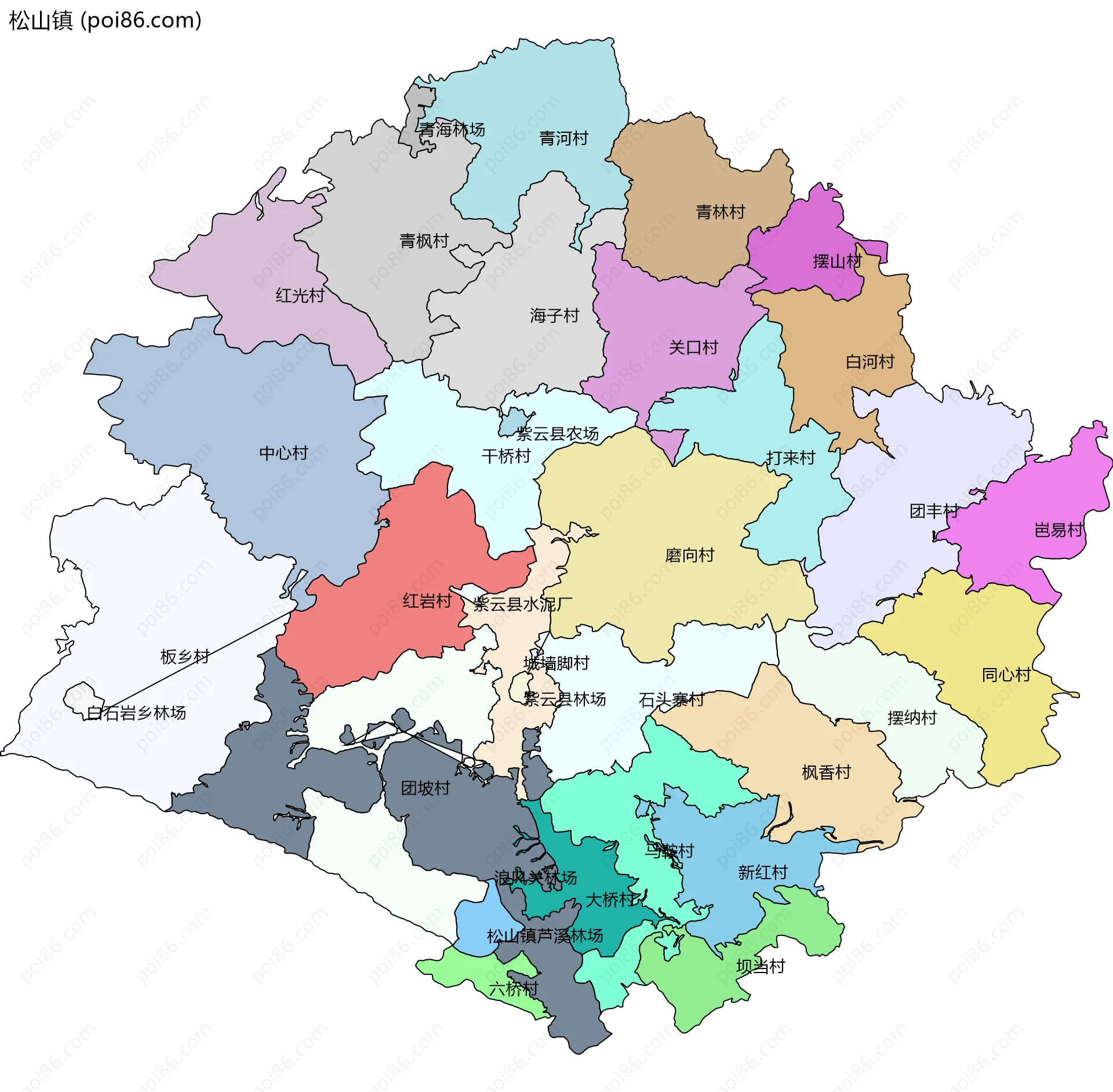 松山镇边界地图(五级行政区划)