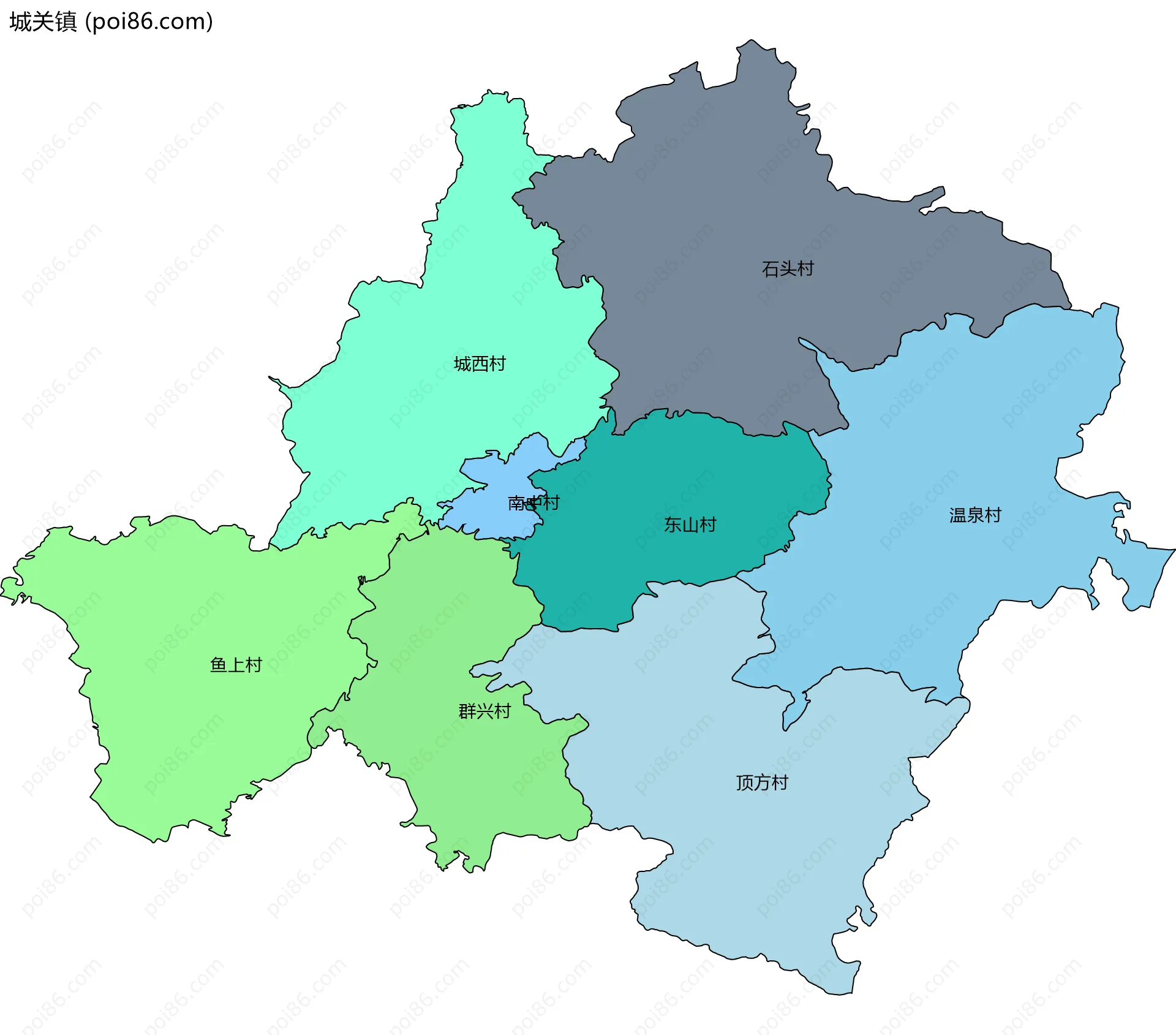 城关镇边界地图(五级行政区划)