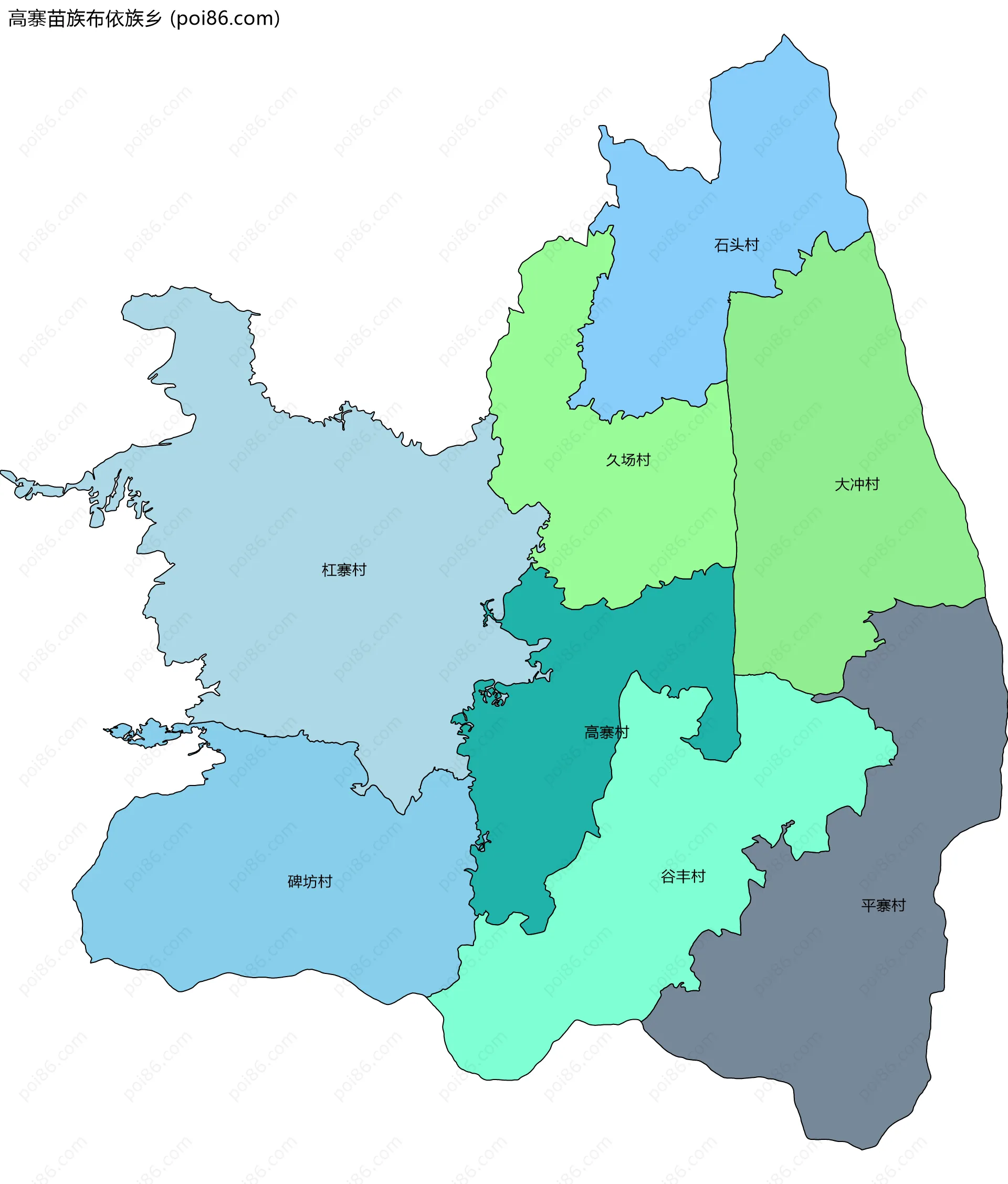 高寨苗族布依族乡边界地图(五级行政区划)
