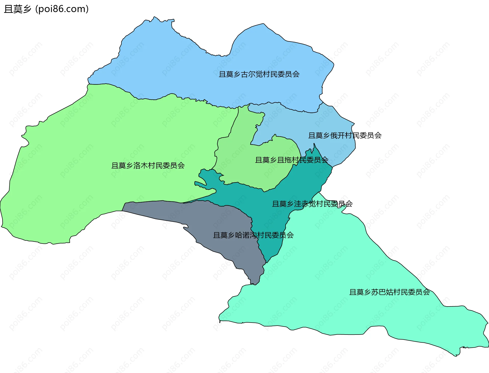 且莫乡边界地图(五级行政区划)