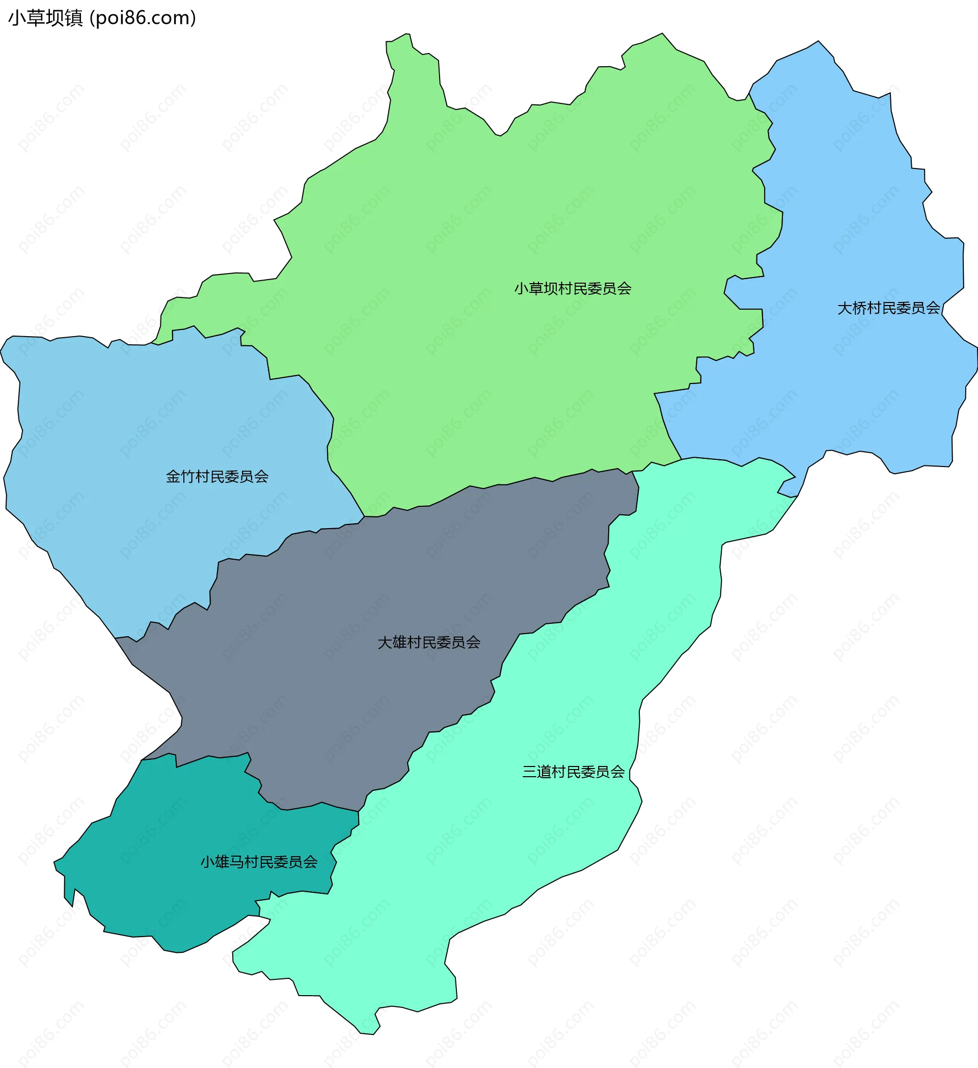 小草坝镇边界地图(五级行政区划)