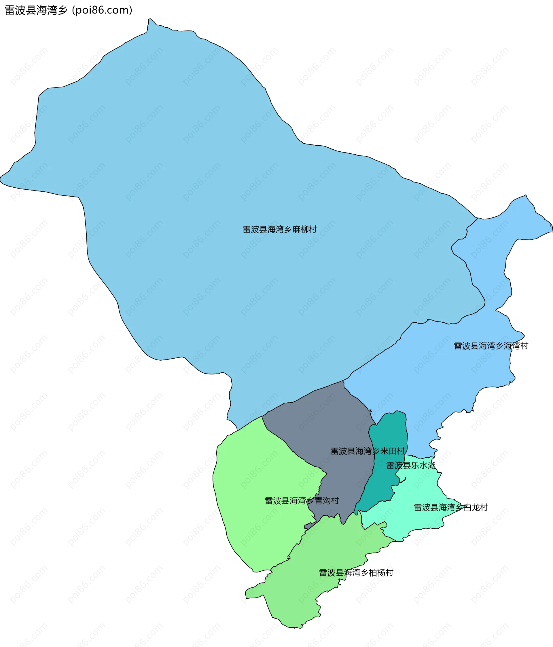 雷波县海湾乡边界地图(五级行政区划)