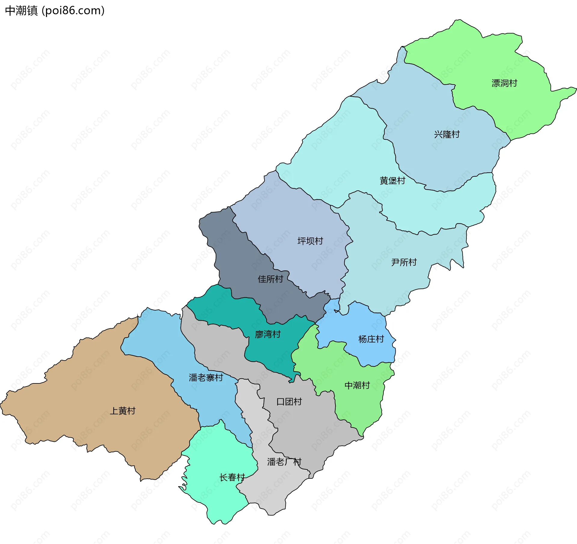 中潮镇边界地图(五级行政区划)