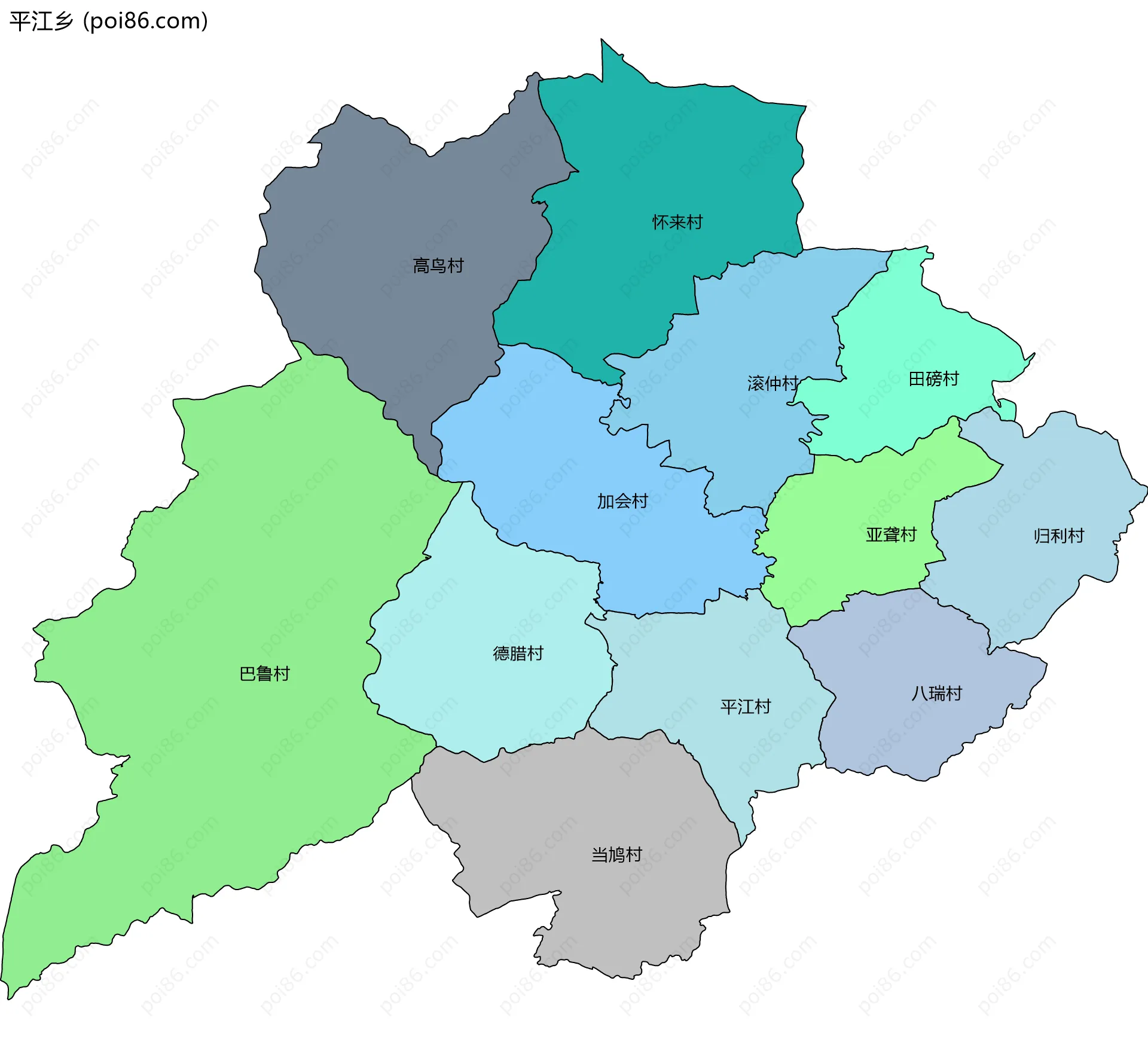 平江乡边界地图(五级行政区划)