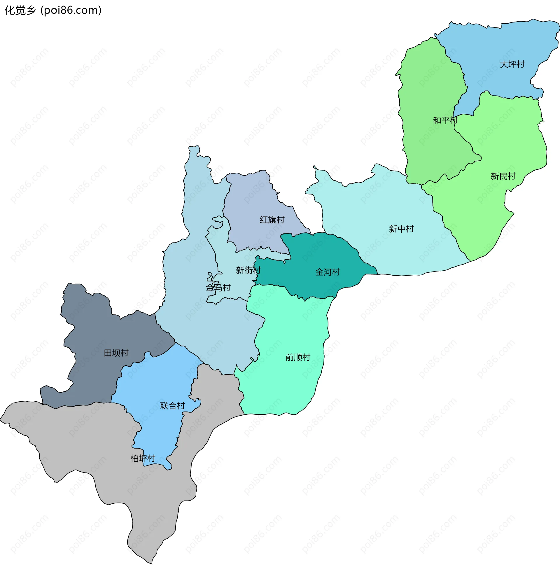 化觉乡边界地图(五级行政区划)