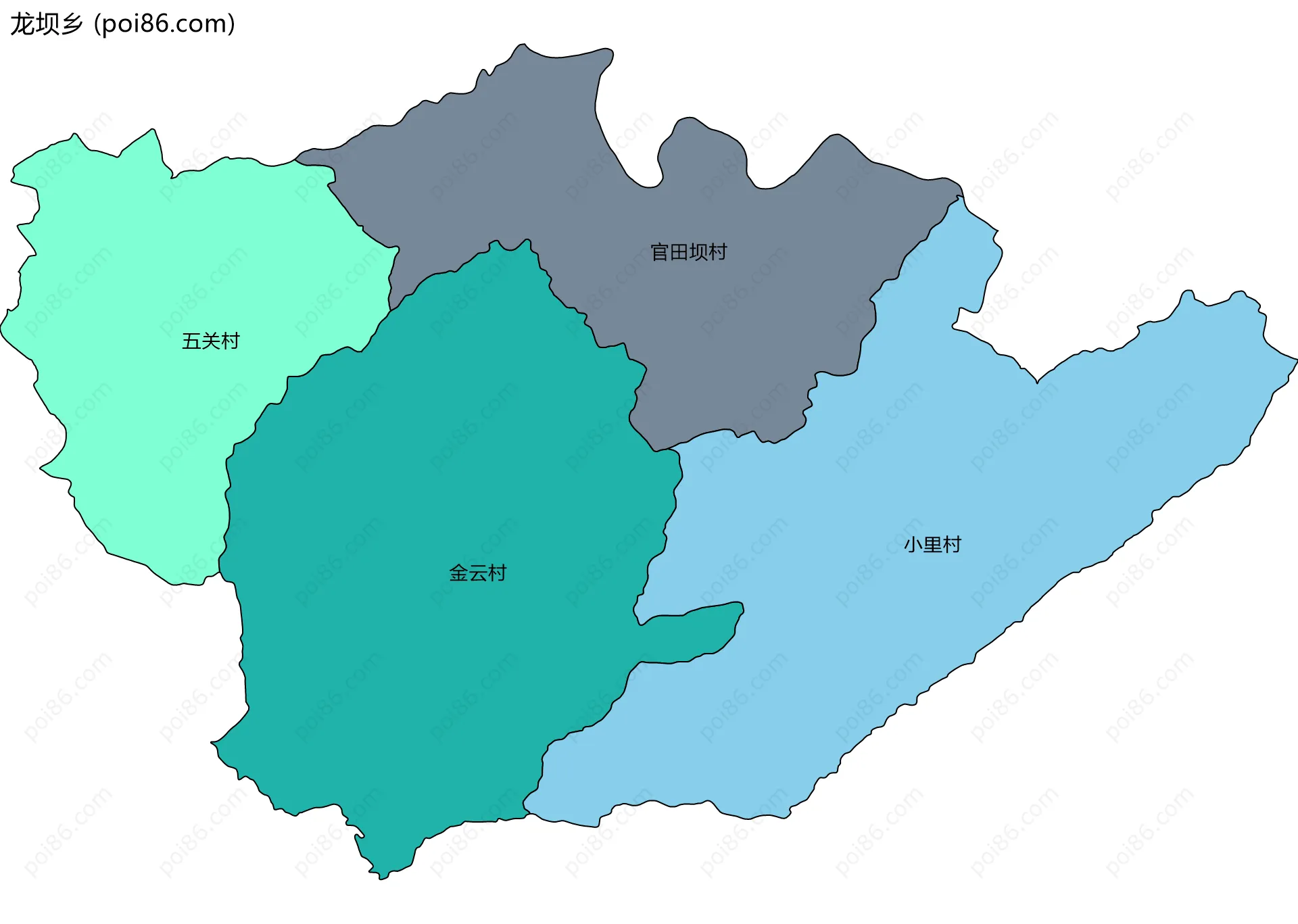 龙坝乡边界地图(五级行政区划)