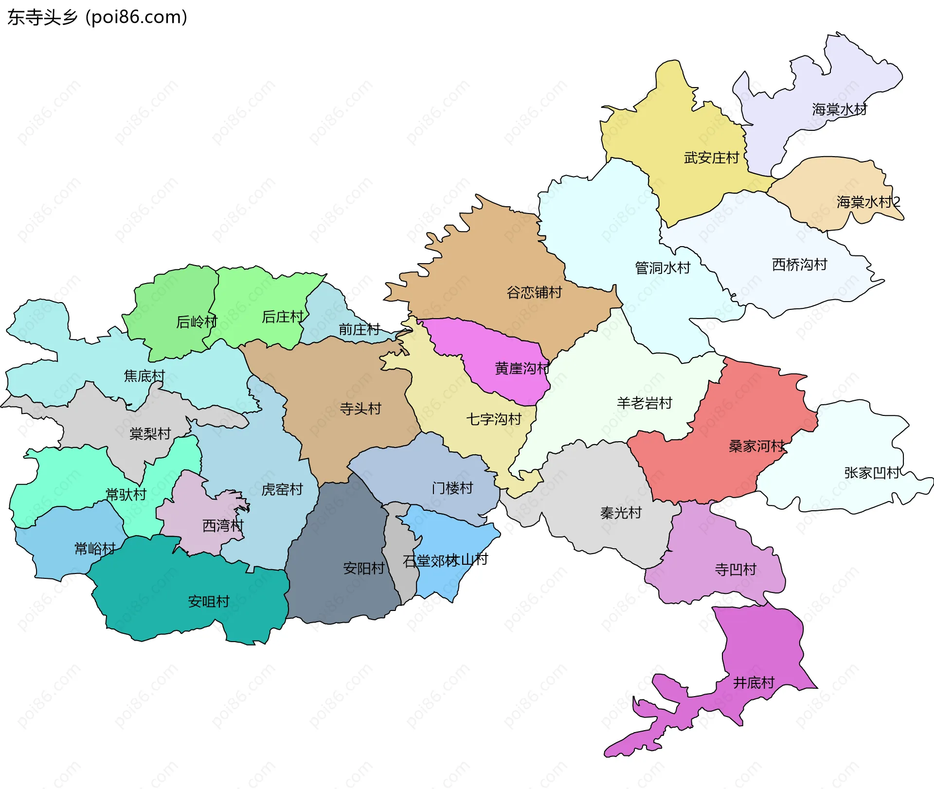 东寺头乡边界地图(五级行政区划)