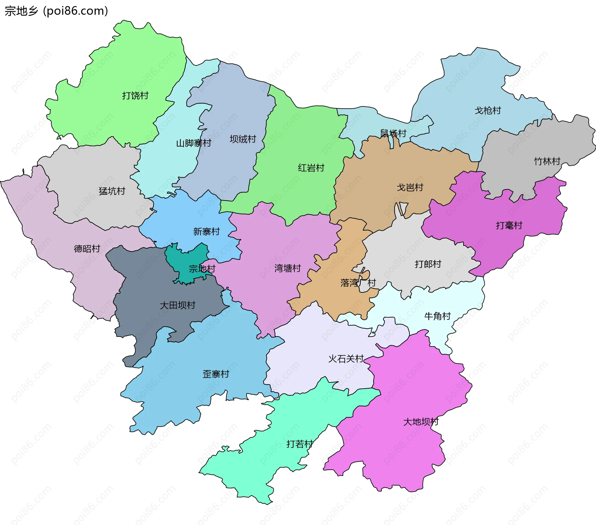 宗地乡边界地图(五级行政区划)