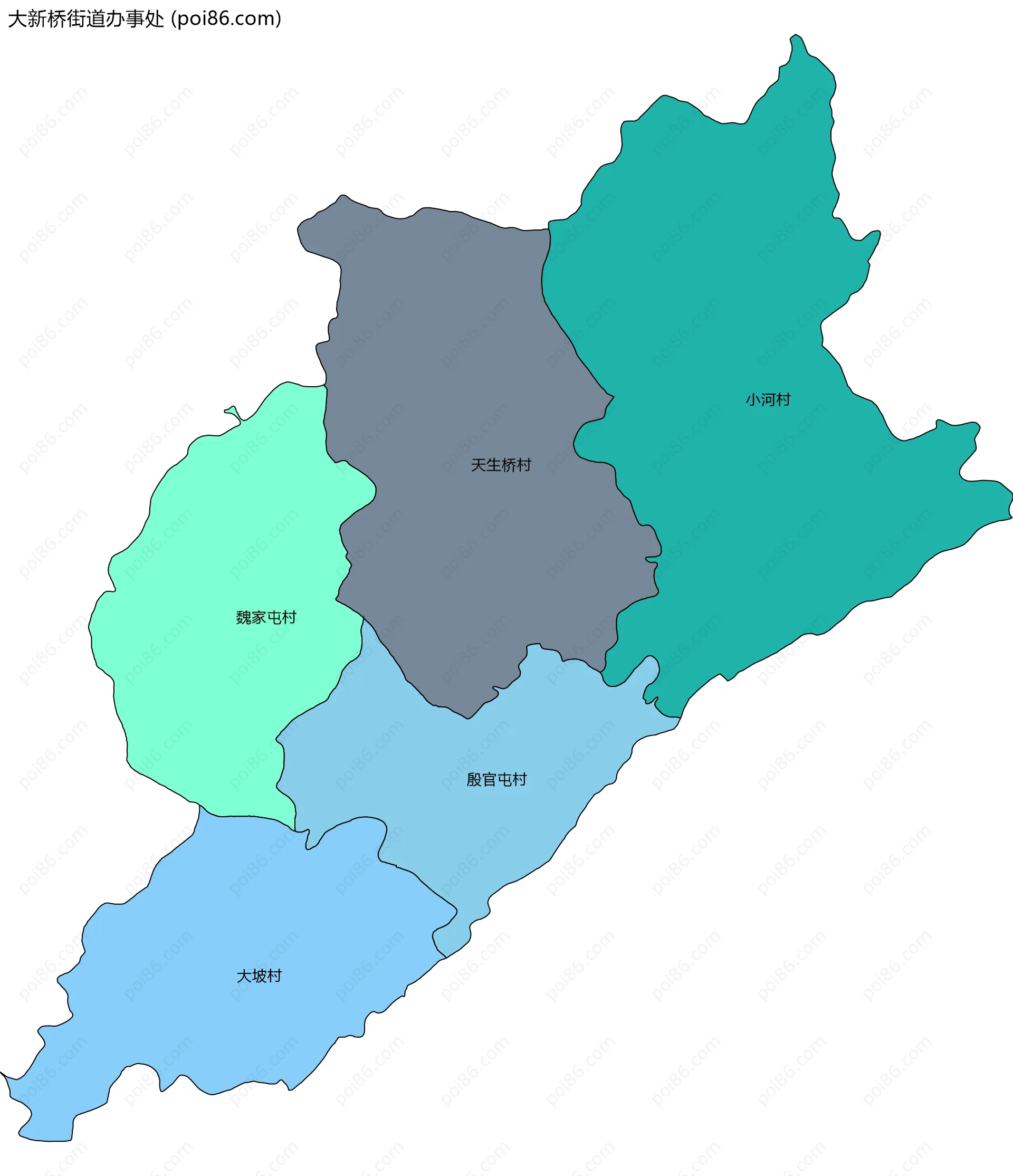 大新桥街道办事处边界地图(五级行政区划)