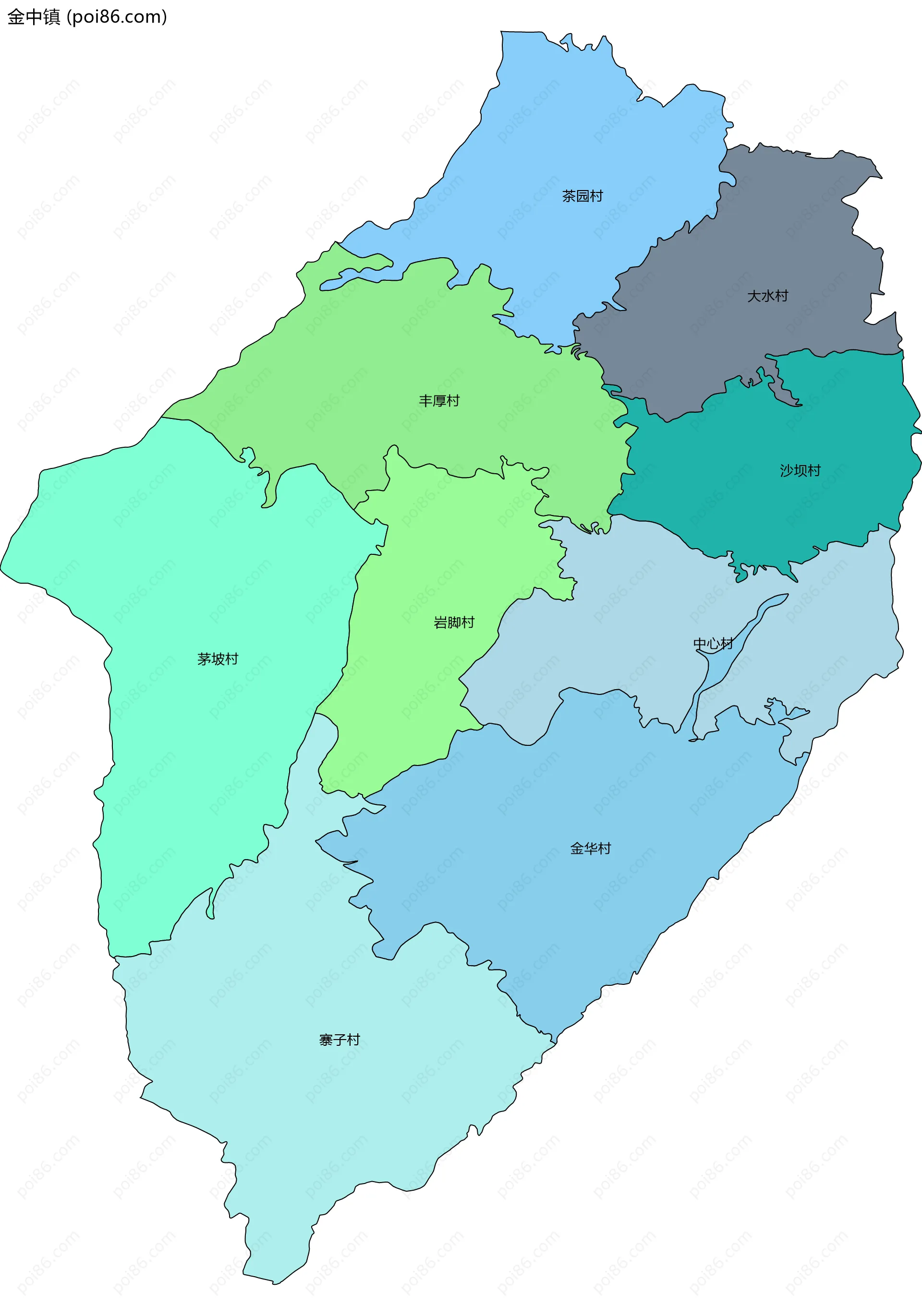 金中镇边界地图(五级行政区划)