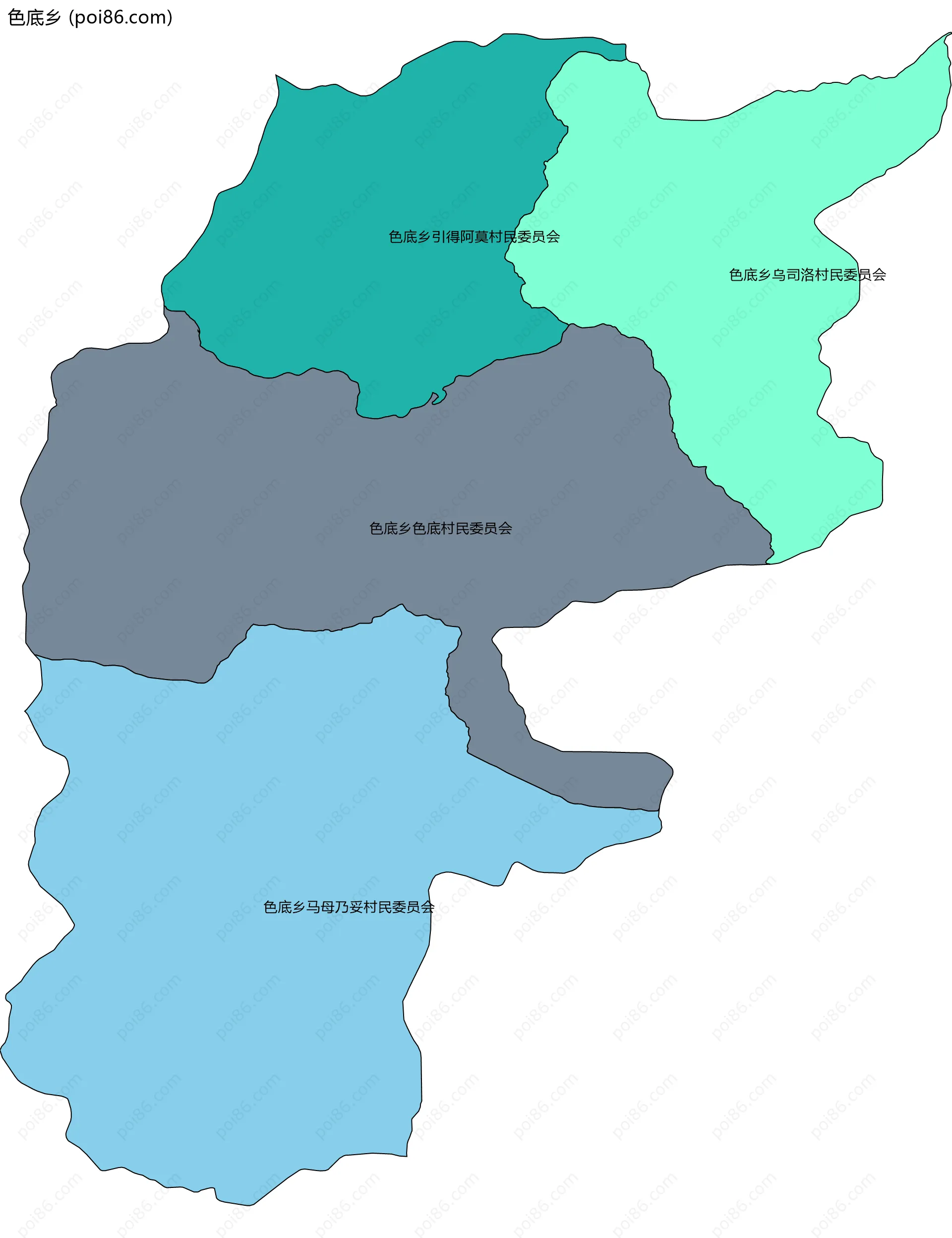 色底乡边界地图(五级行政区划)