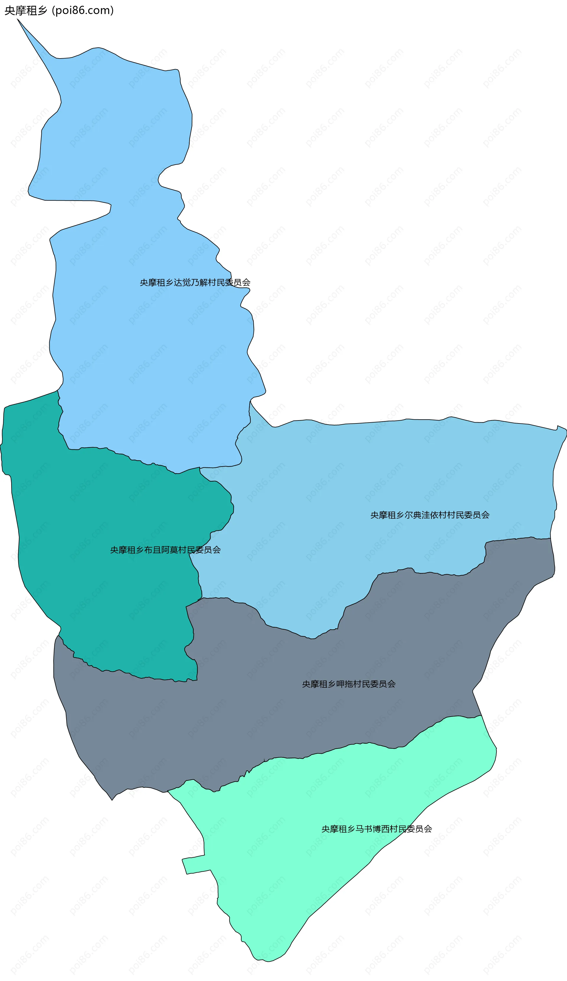 央摩租乡边界地图(五级行政区划)