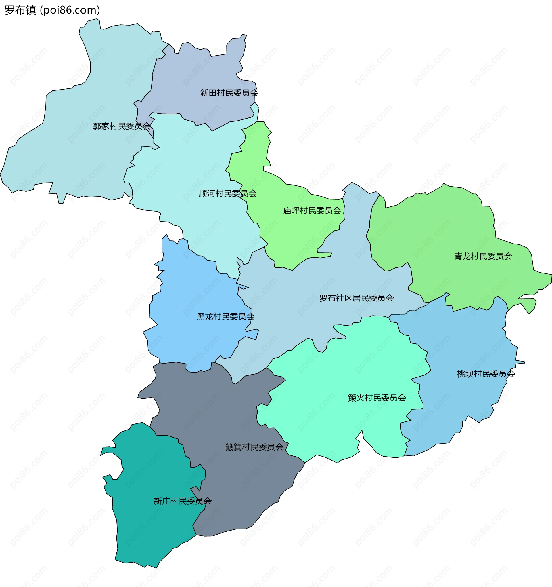 罗布镇边界地图(五级行政区划)