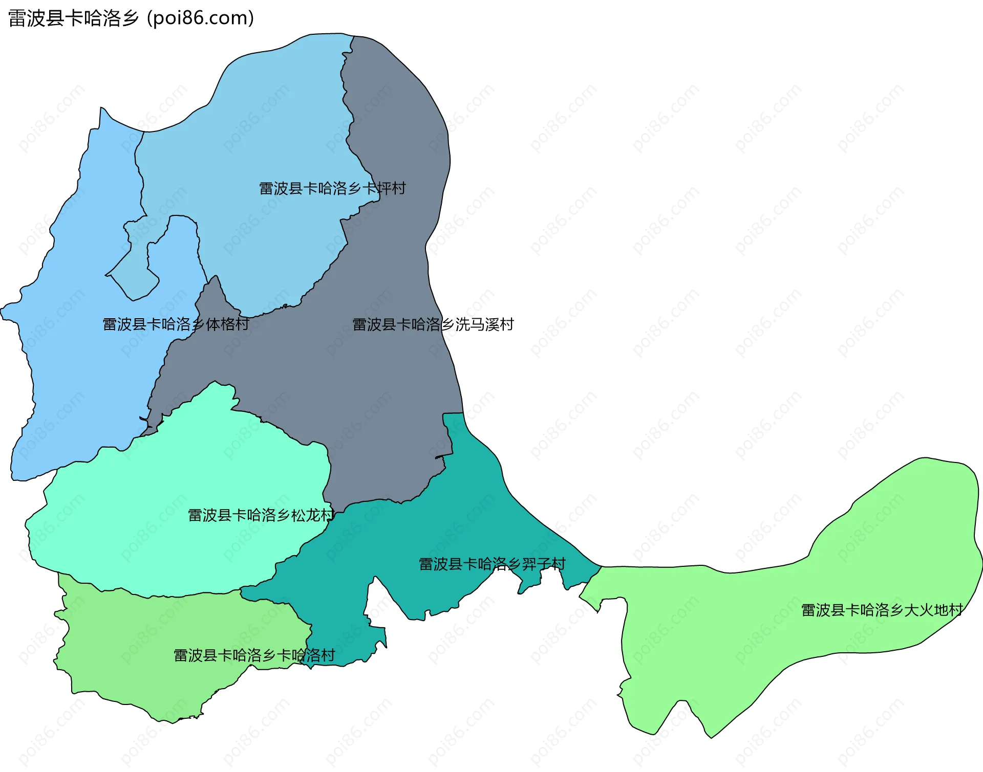 雷波县卡哈洛乡边界地图(五级行政区划)