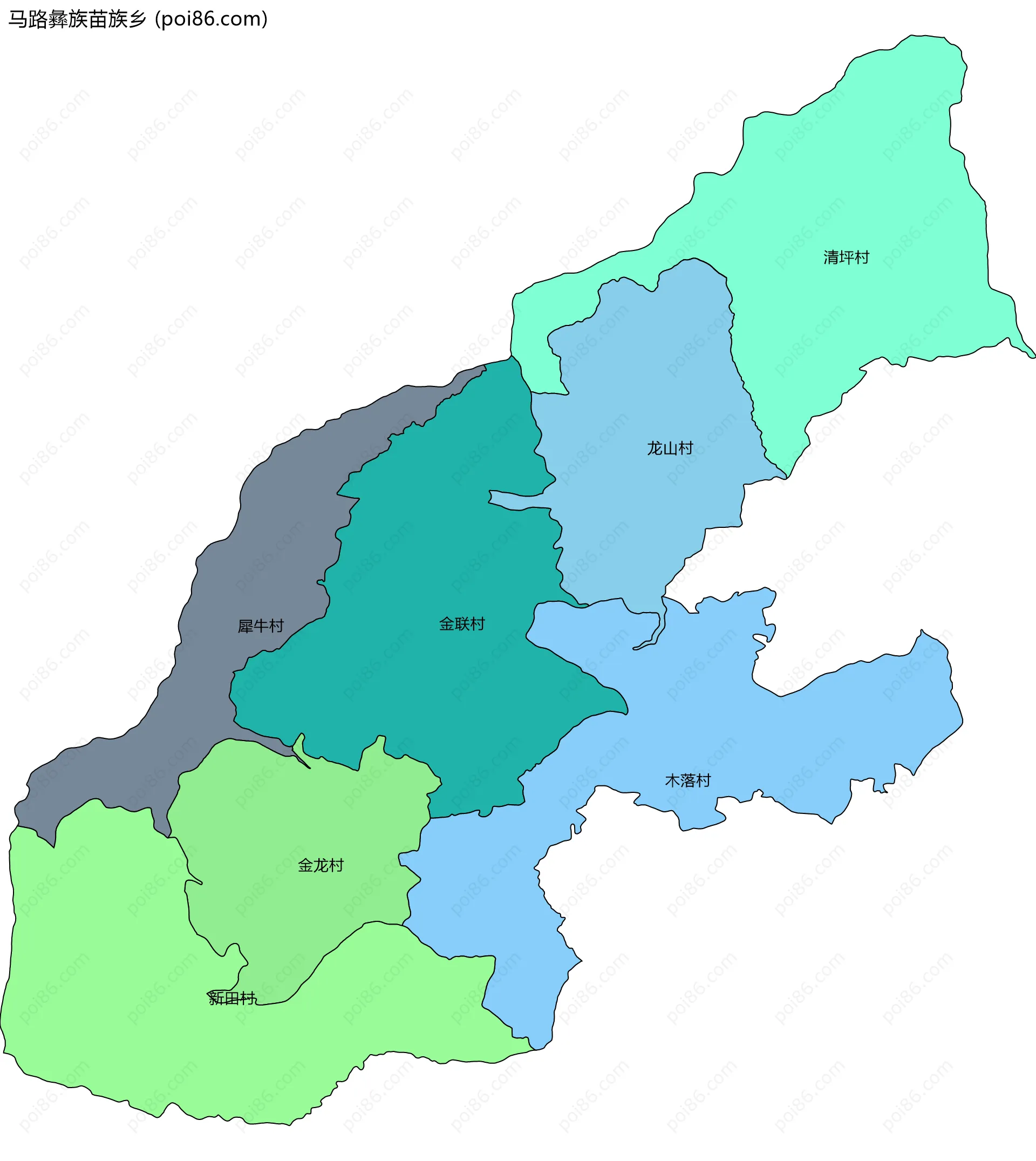 马路彝族苗族乡边界地图(五级行政区划)