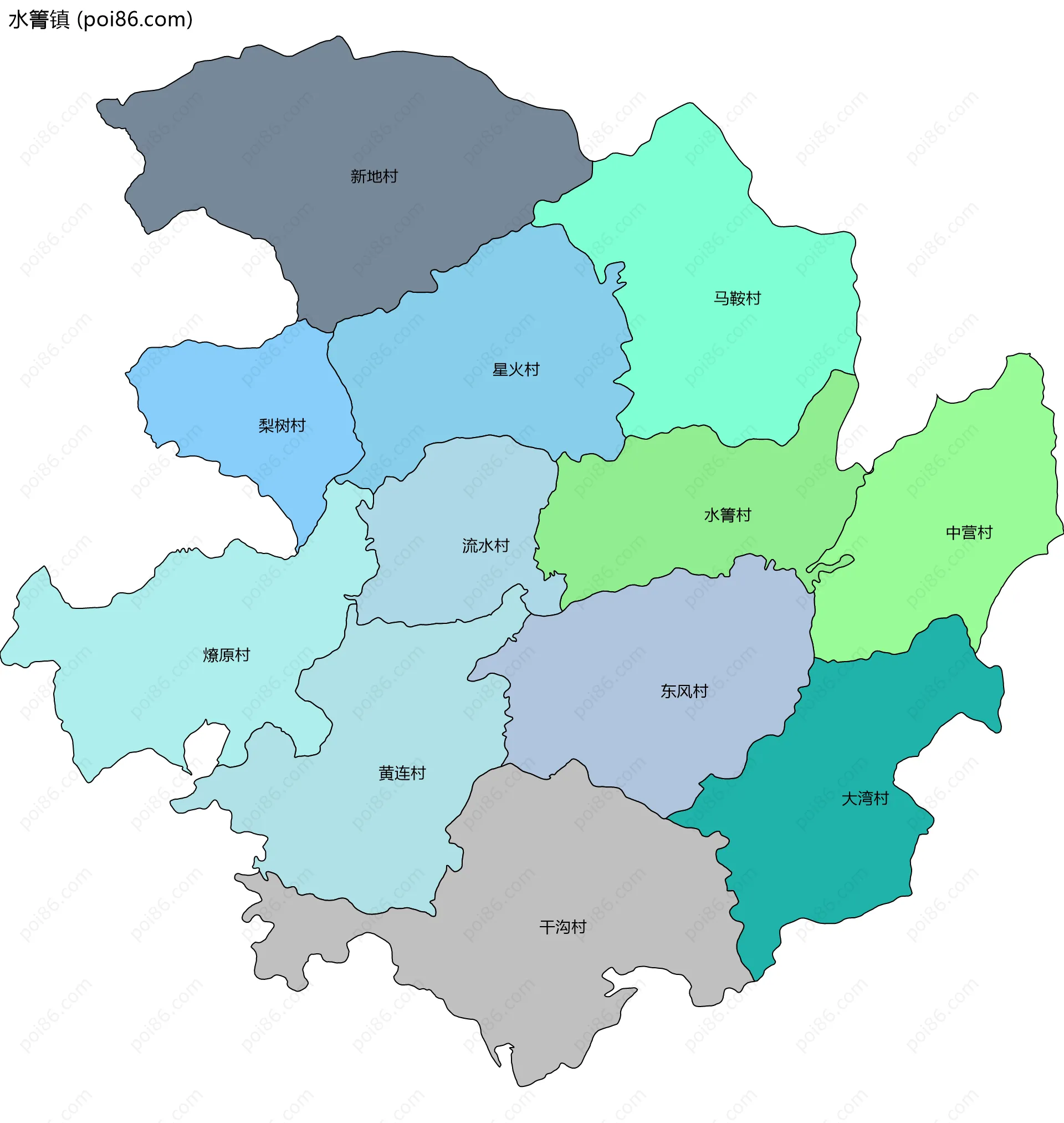 水箐镇边界地图(五级行政区划)