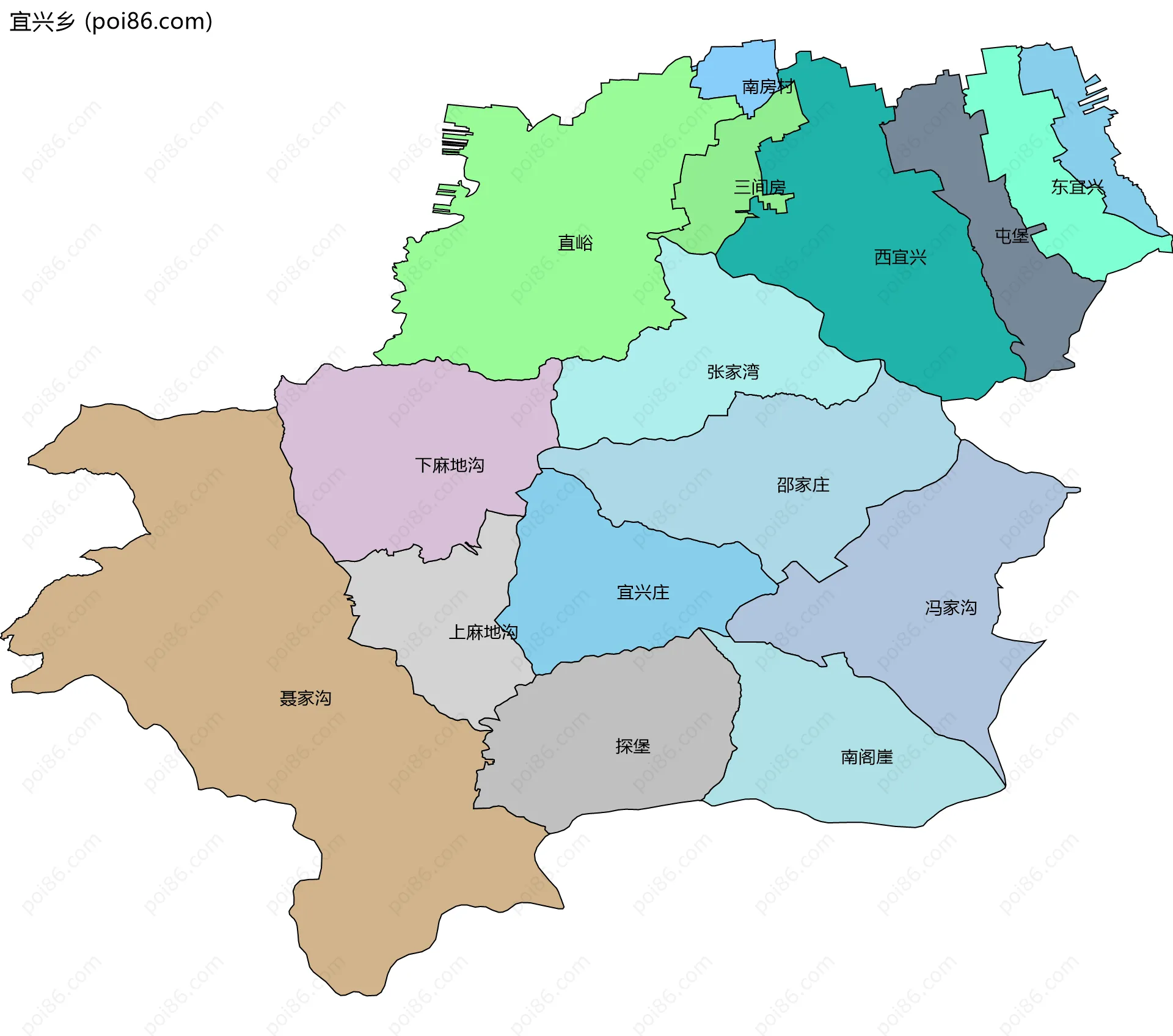 宜兴乡边界地图(五级行政区划)