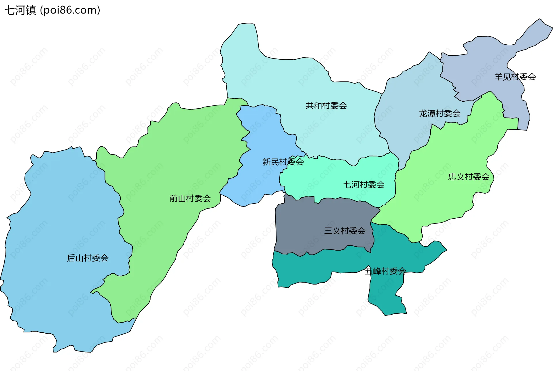 七河镇边界地图(五级行政区划)