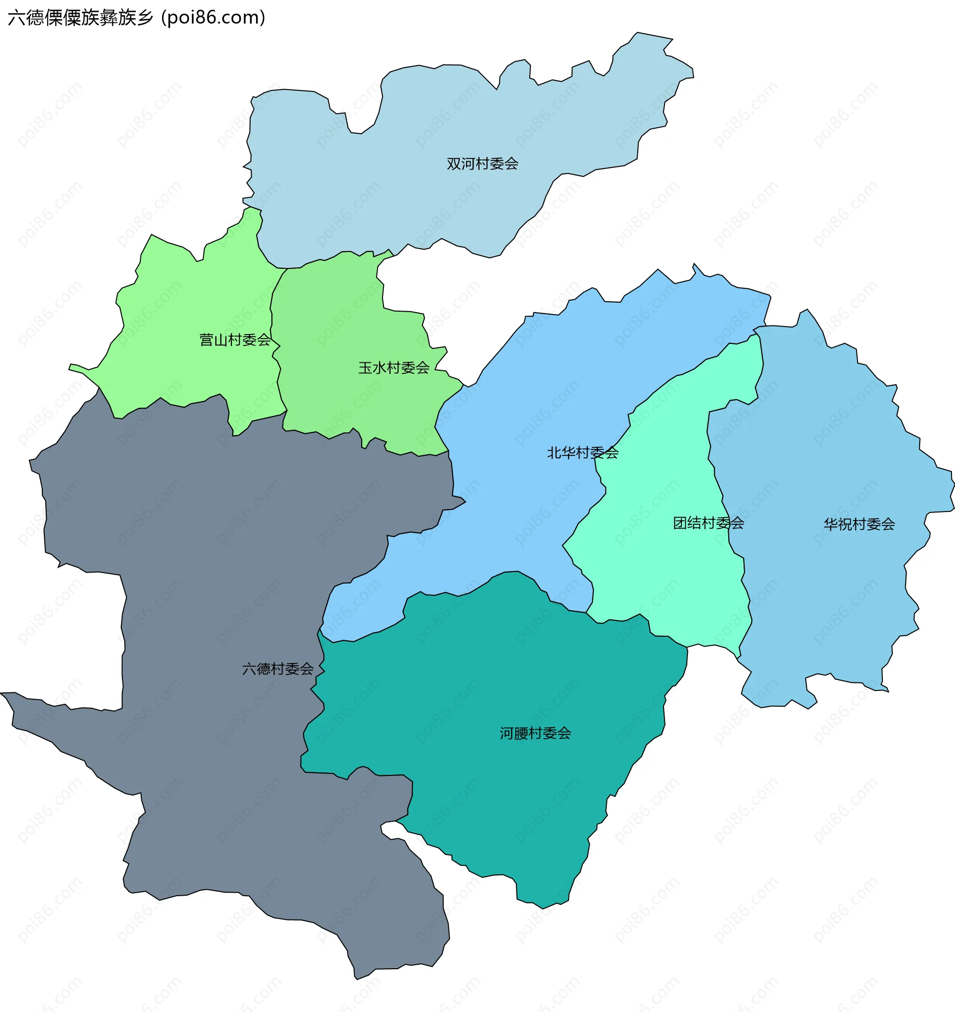 六德傈僳族彝族乡边界地图(五级行政区划)