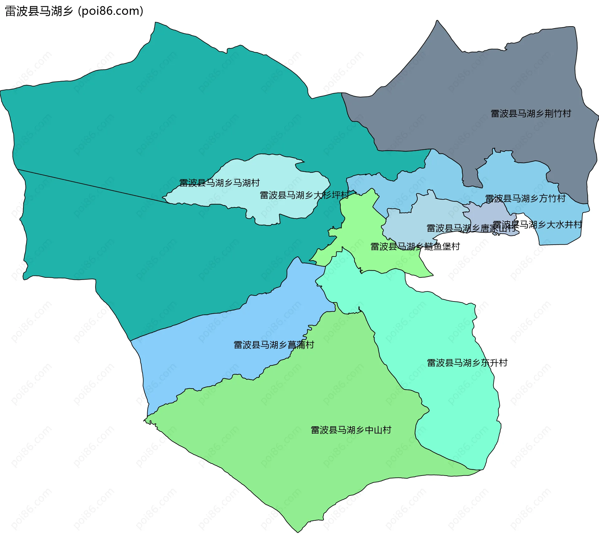 雷波县马湖乡边界地图(五级行政区划)