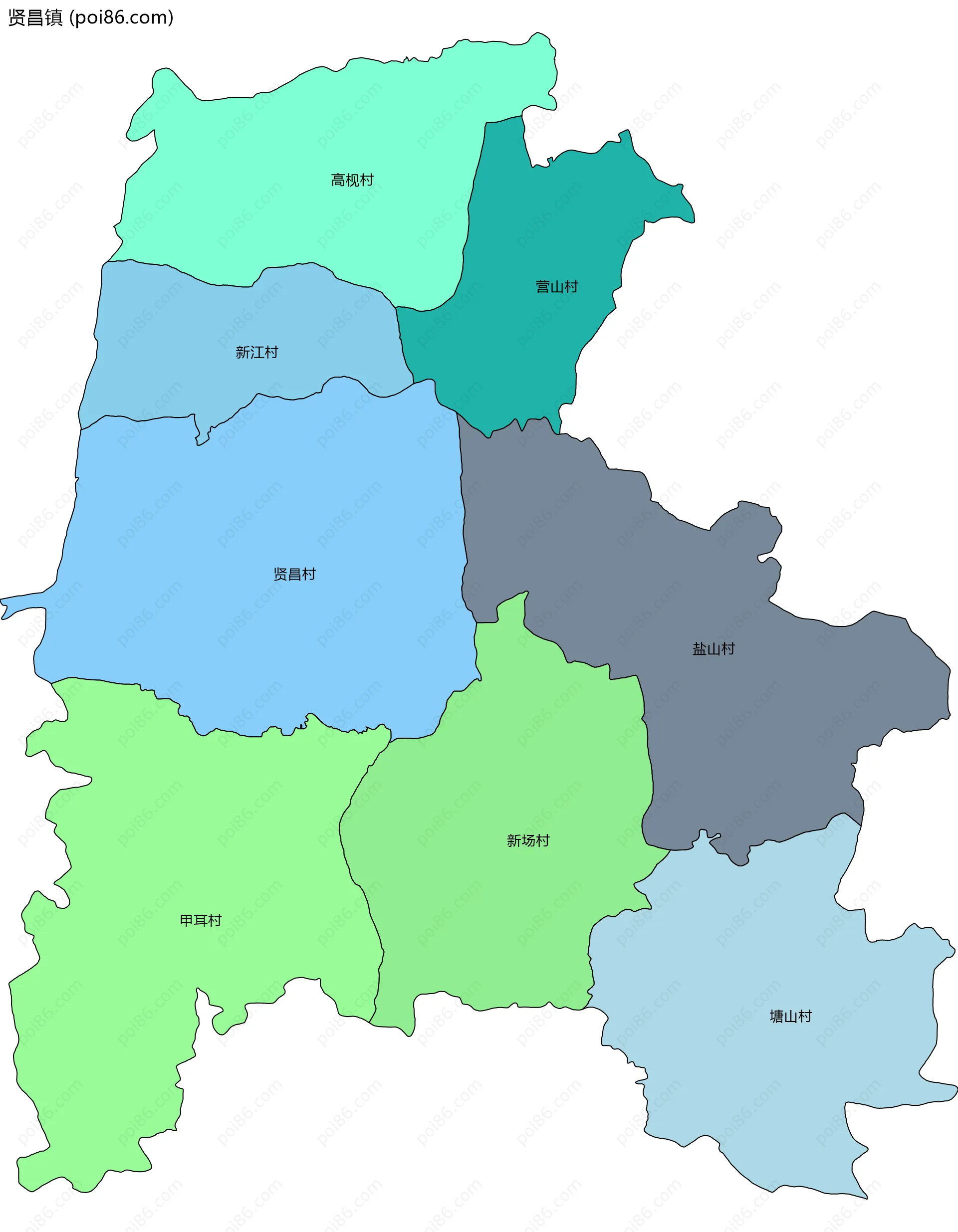 贤昌镇边界地图(五级行政区划)