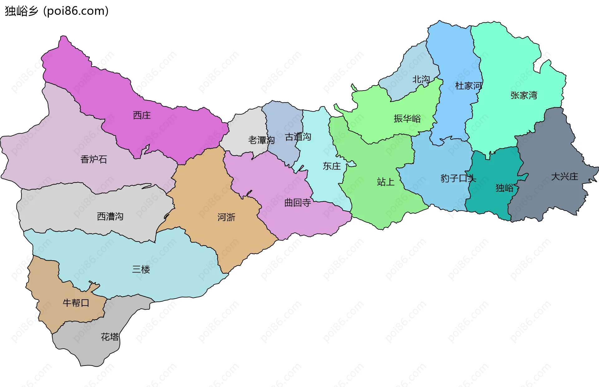 独峪乡边界地图(五级行政区划)