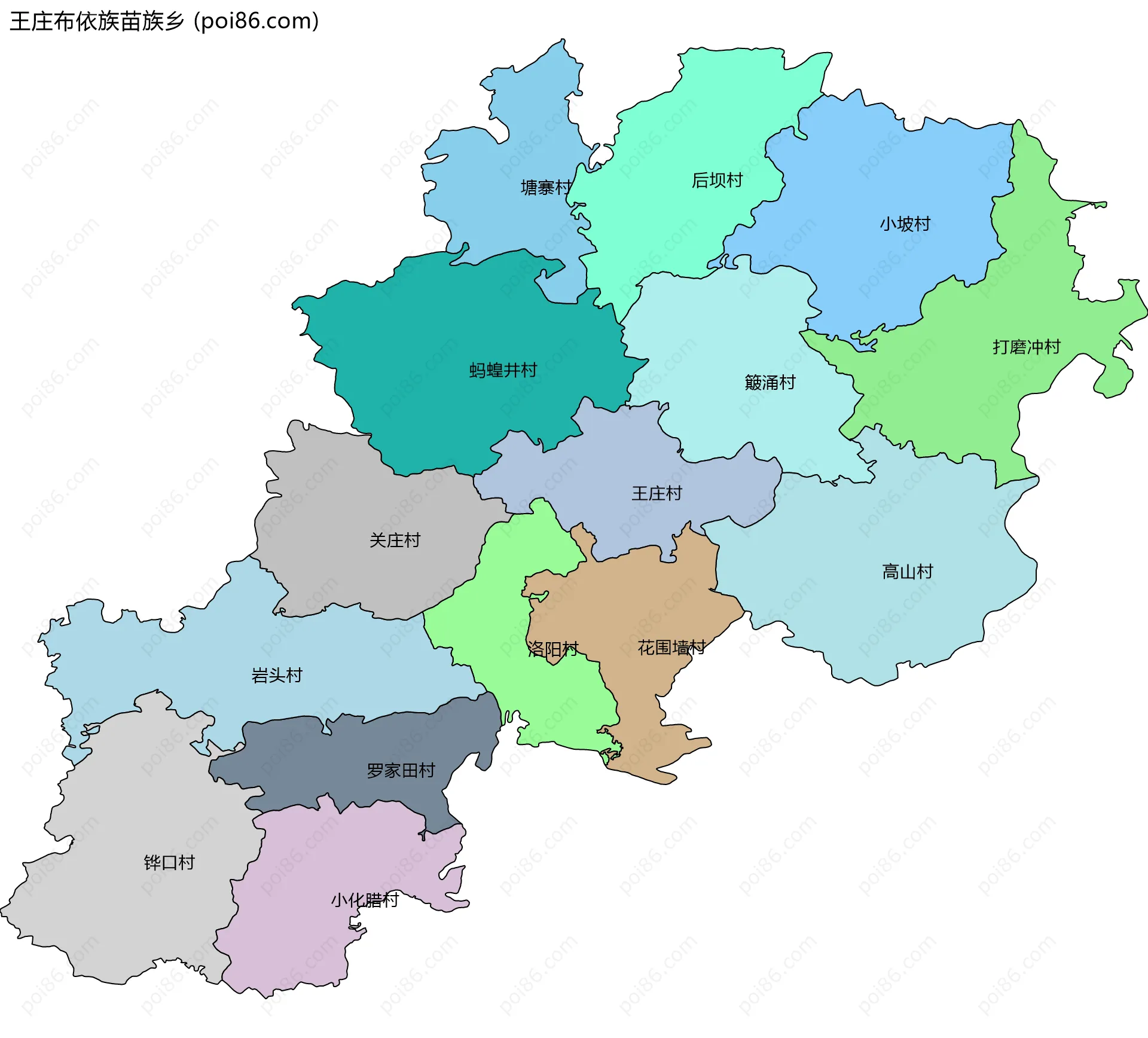 王庄布依族苗族乡边界地图(五级行政区划)