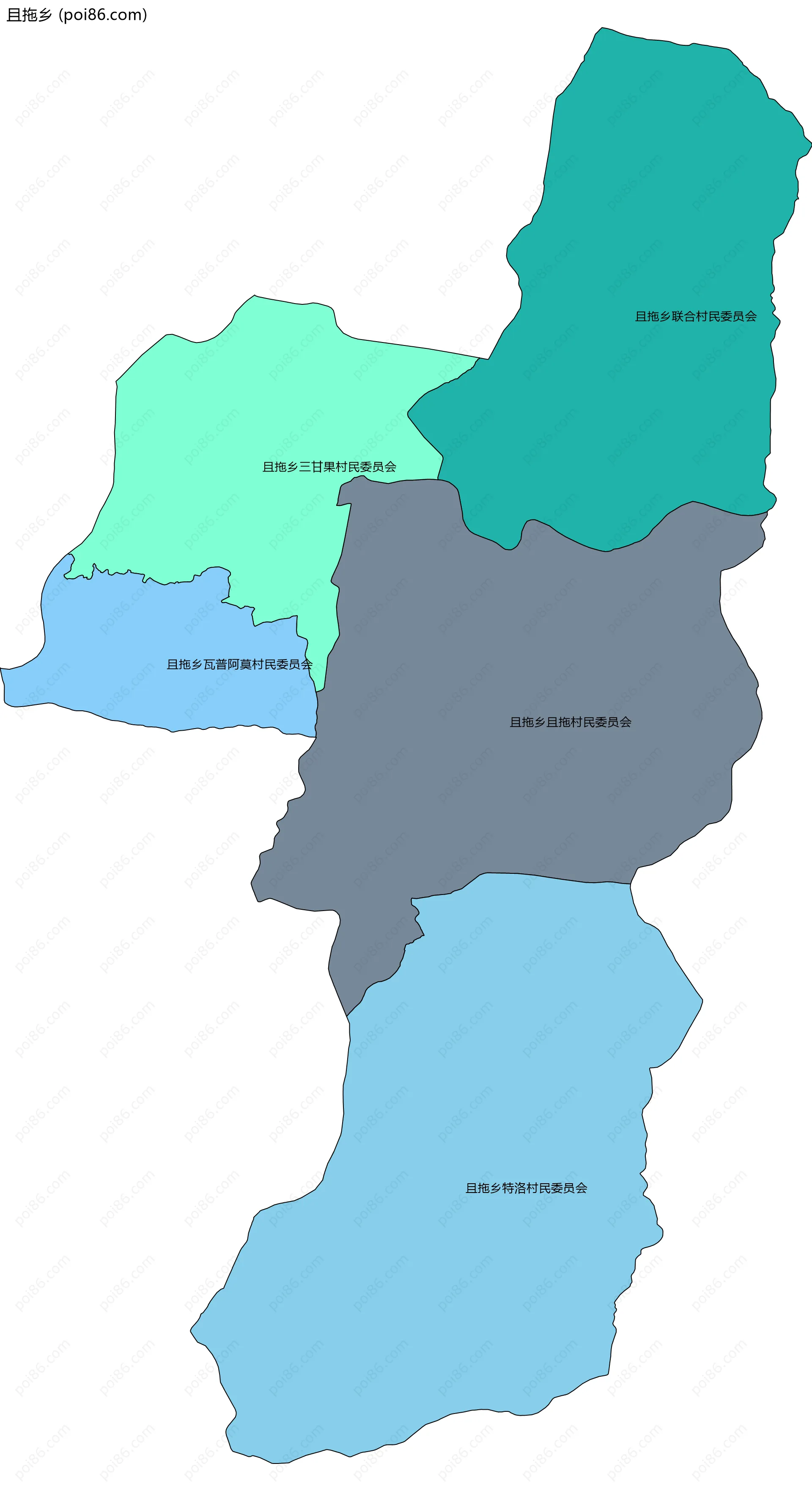 且拖乡边界地图(五级行政区划)