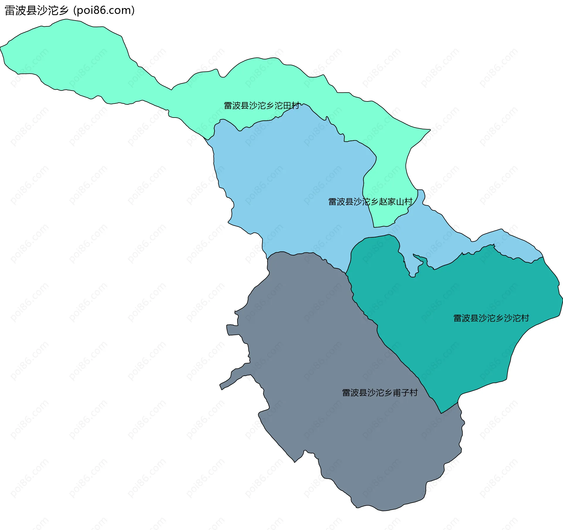 雷波县沙沱乡边界地图(五级行政区划)