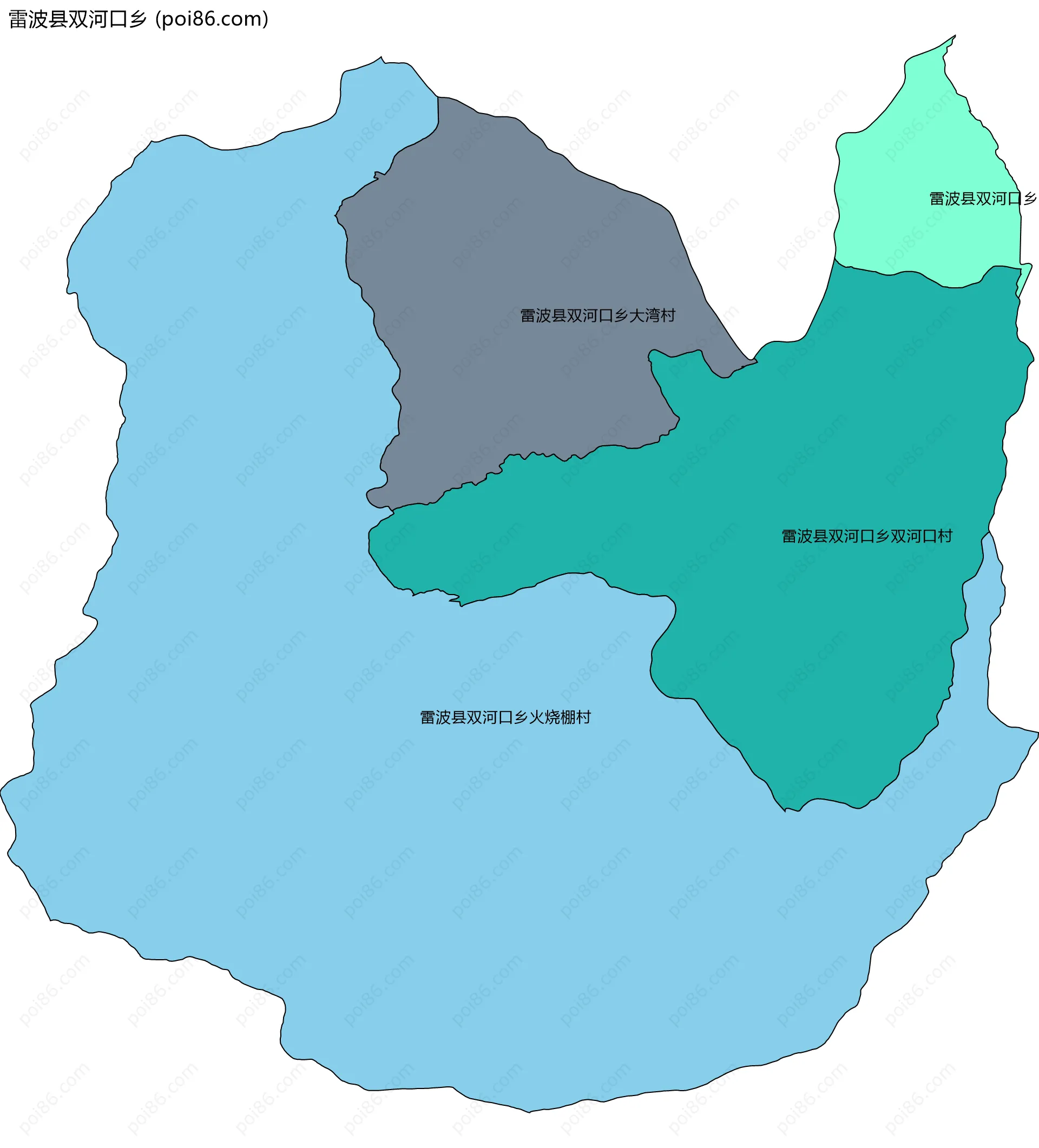 雷波县双河口乡边界地图(五级行政区划)